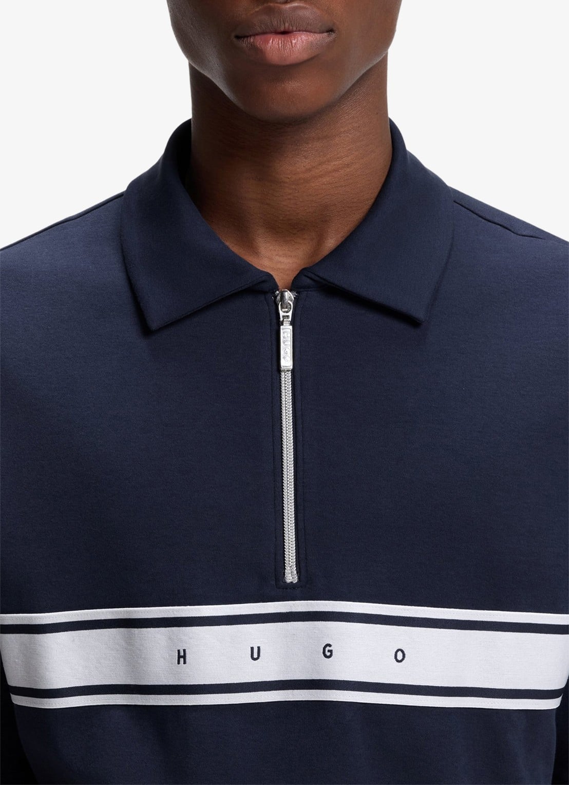 HUGO Regular fit polo met halve rits - detail 2 donkerblauw