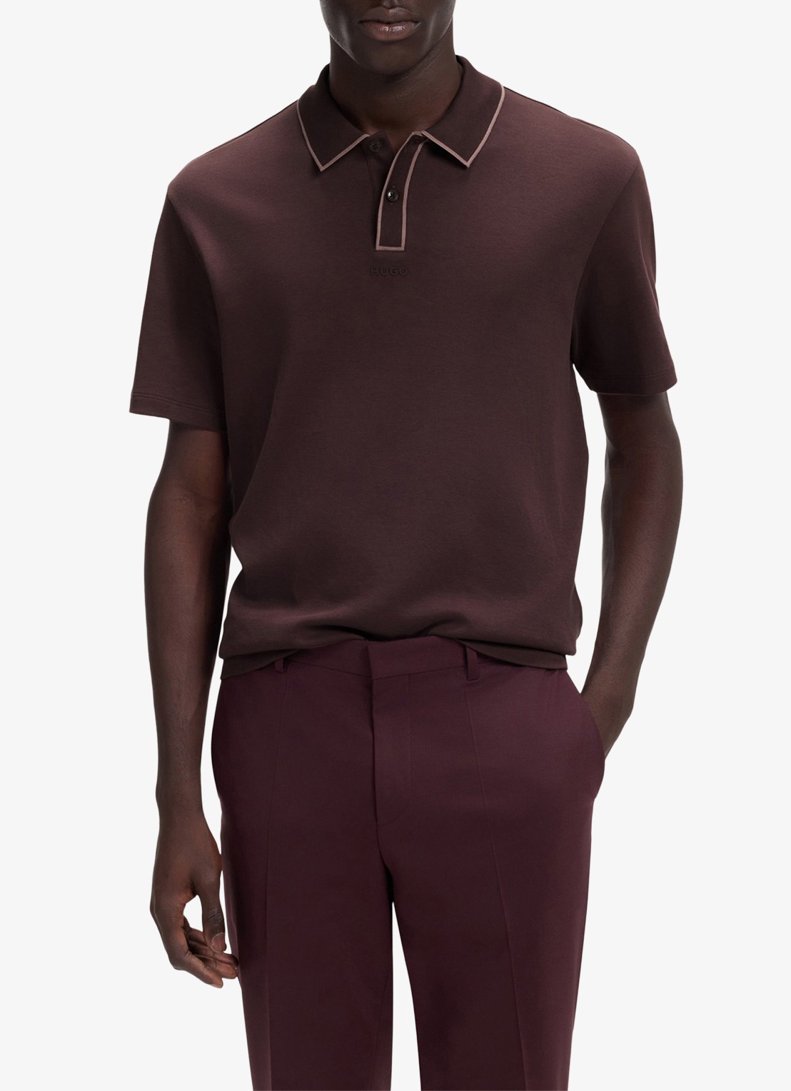 HUGO Regular fit polo met logo  - detail bruin