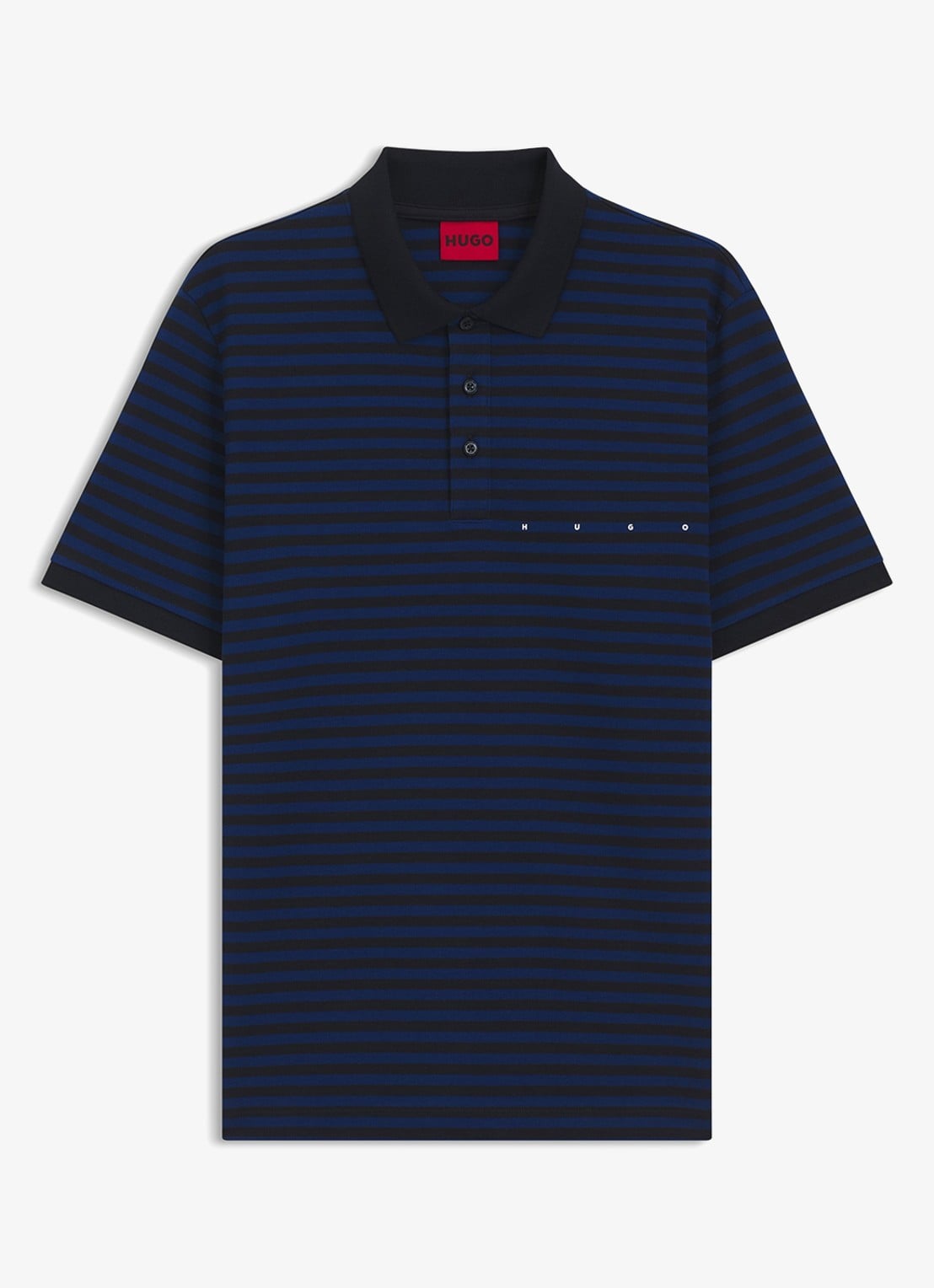 HUGO Regular fit polo met streepprint - voorkant donkerblauw
