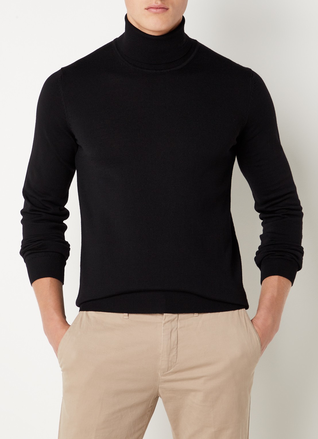 HUGO Regular-fit trui van scheerwol met col - detail 3 zwart