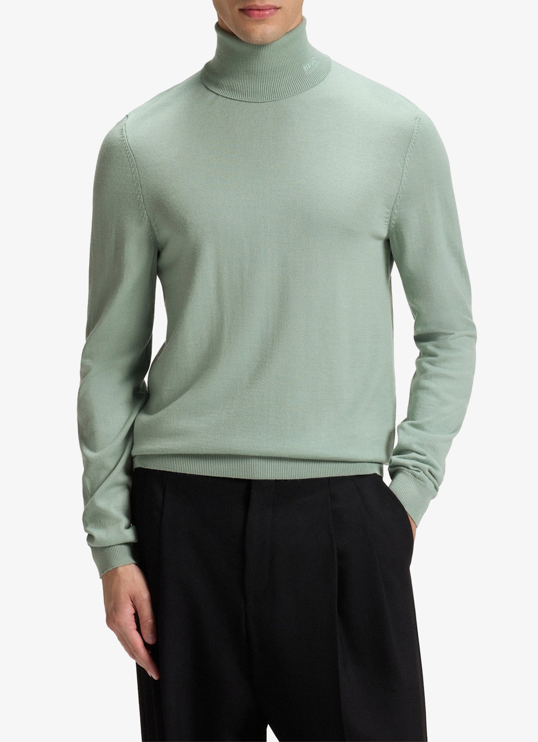 HUGO Regular-fit trui van scheerwol met col - detail 3 lichtgroen
