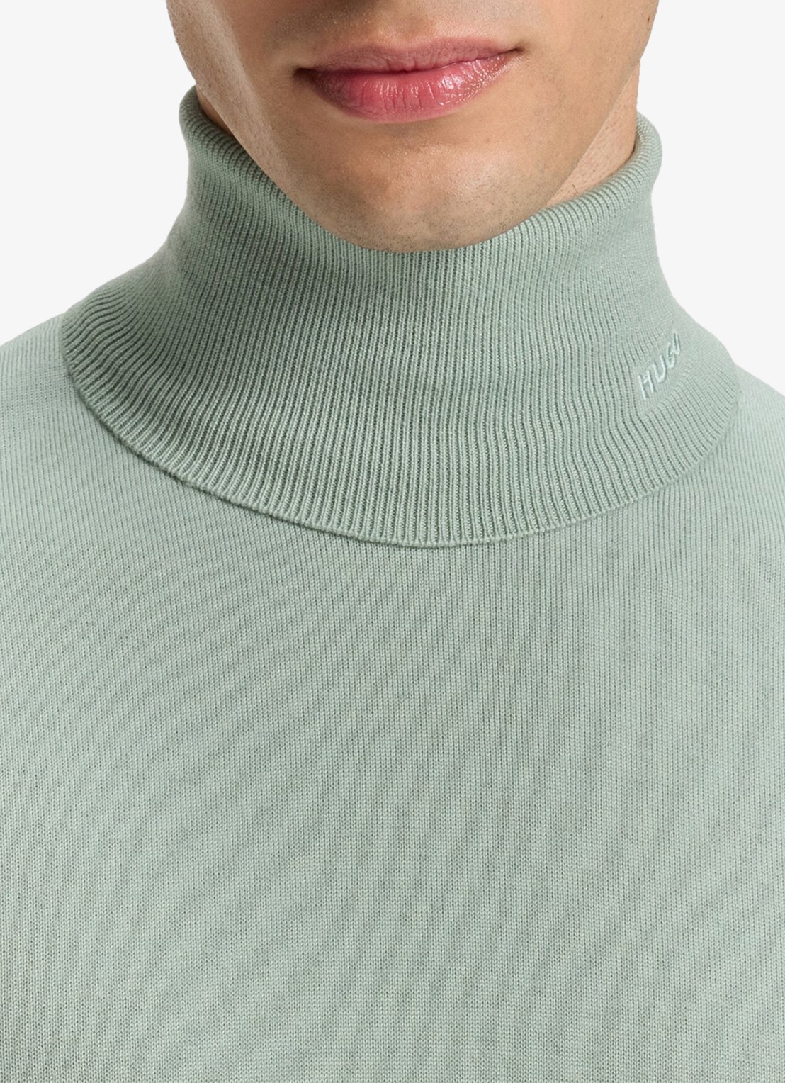HUGO Regular-fit trui van scheerwol met col - detail 4 lichtgroen