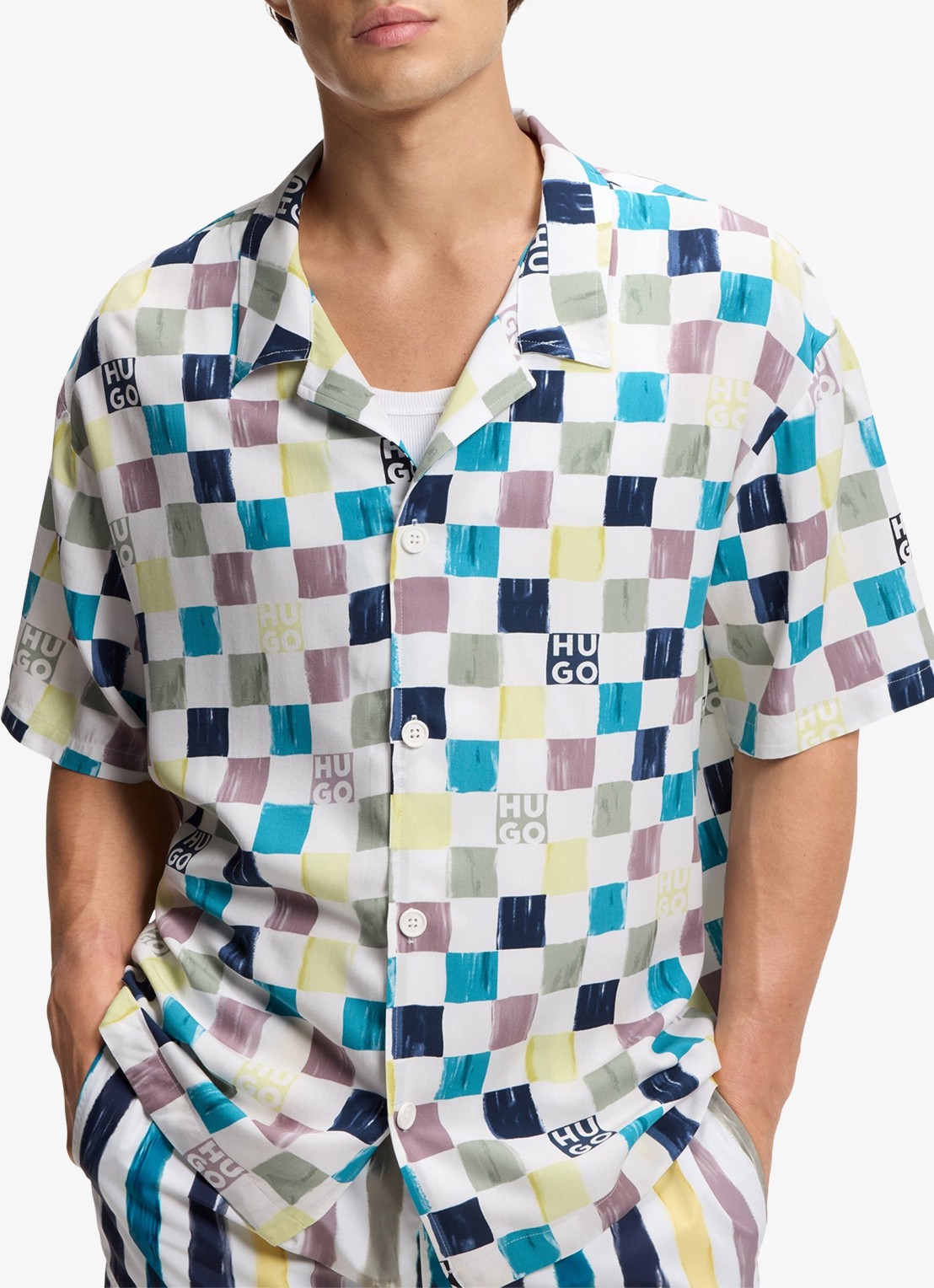 HUGO Relaxed fit overshirt met grafische print - detail multicolor