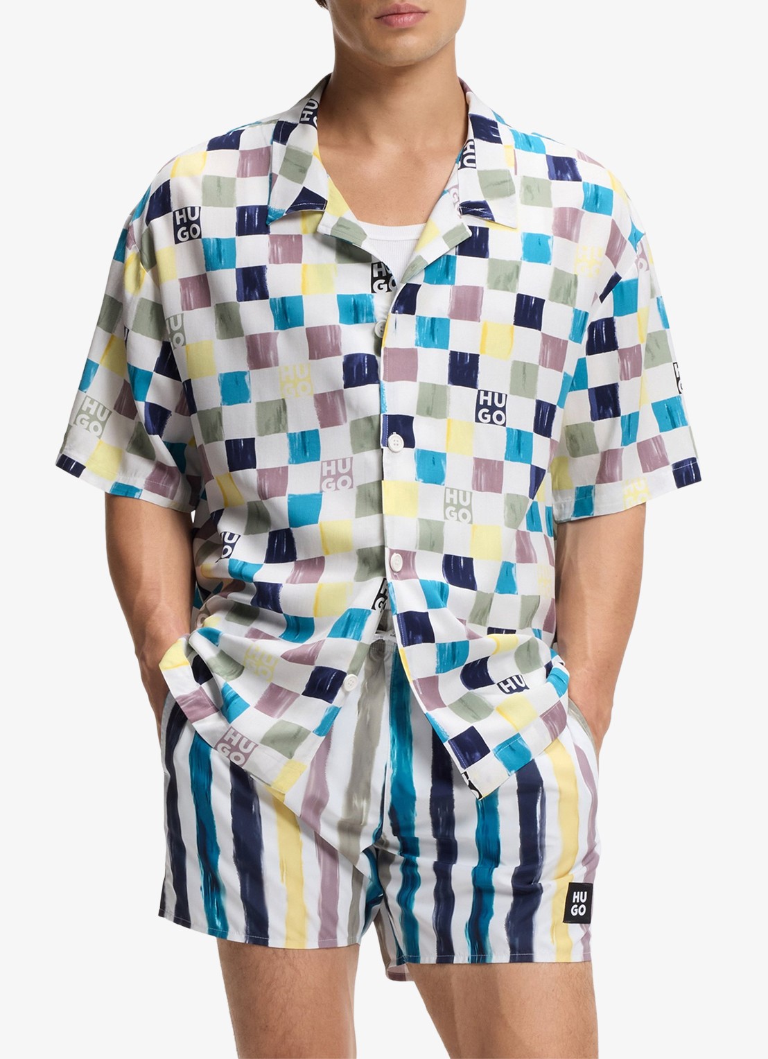 HUGO Relaxed fit overshirt met grafische print - voorkant 3 multicolor