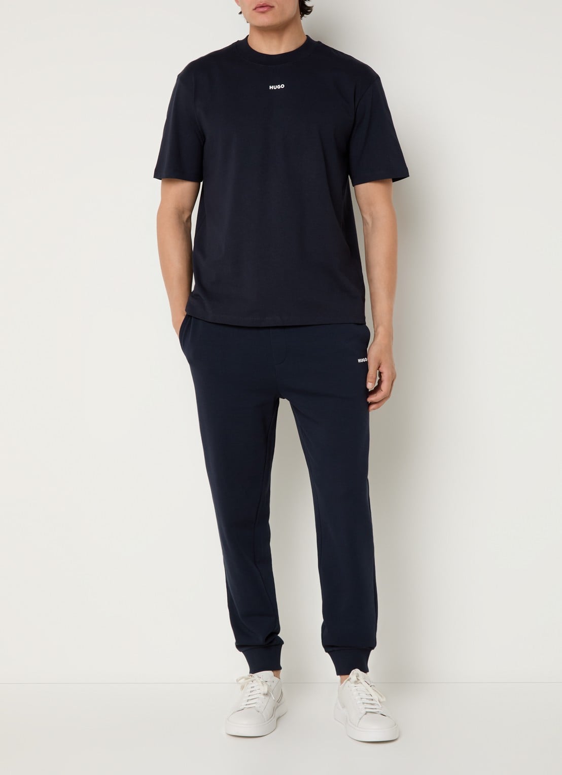 HUGO Relaxed-fit T-shirt van katoen met logoprint - voorkant 2 dark blue-405 / blauw