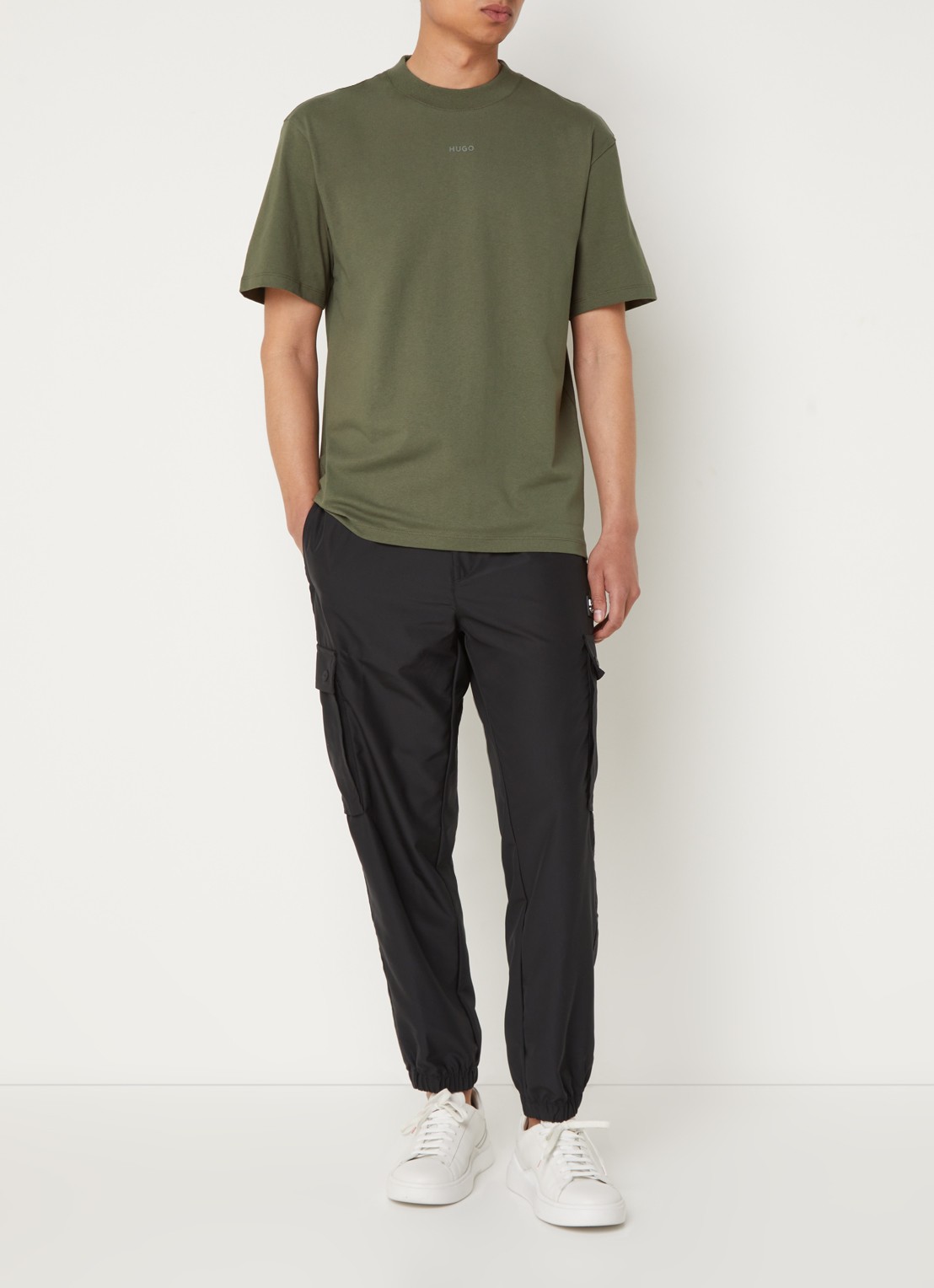HUGO Relaxed-fit T-shirt van katoen met logoprint - voorkant 4 dark beige-257 / beige