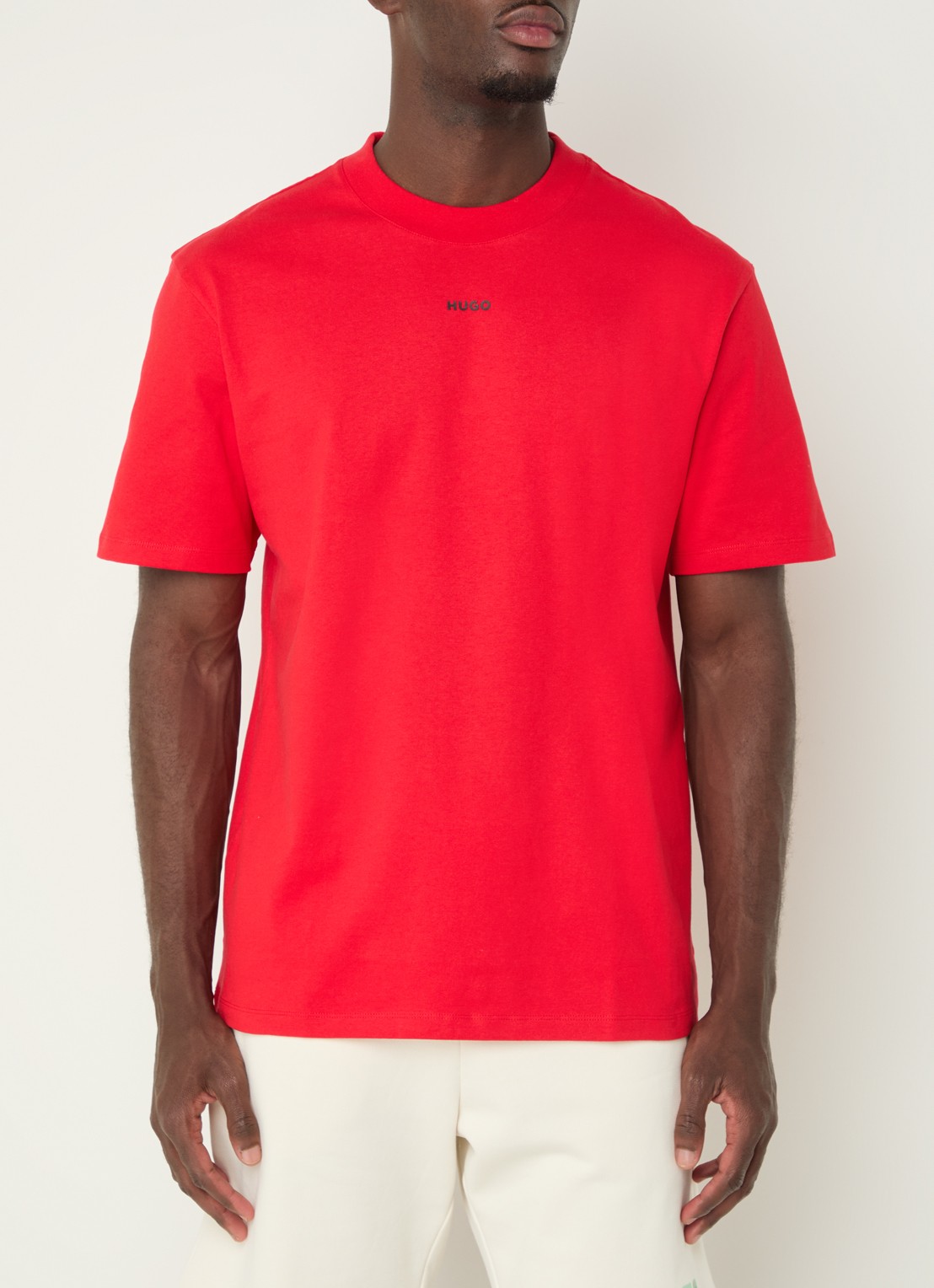 HUGO Relaxed-fit T-shirt van katoen met logoprint - detail open pink-693 / roze