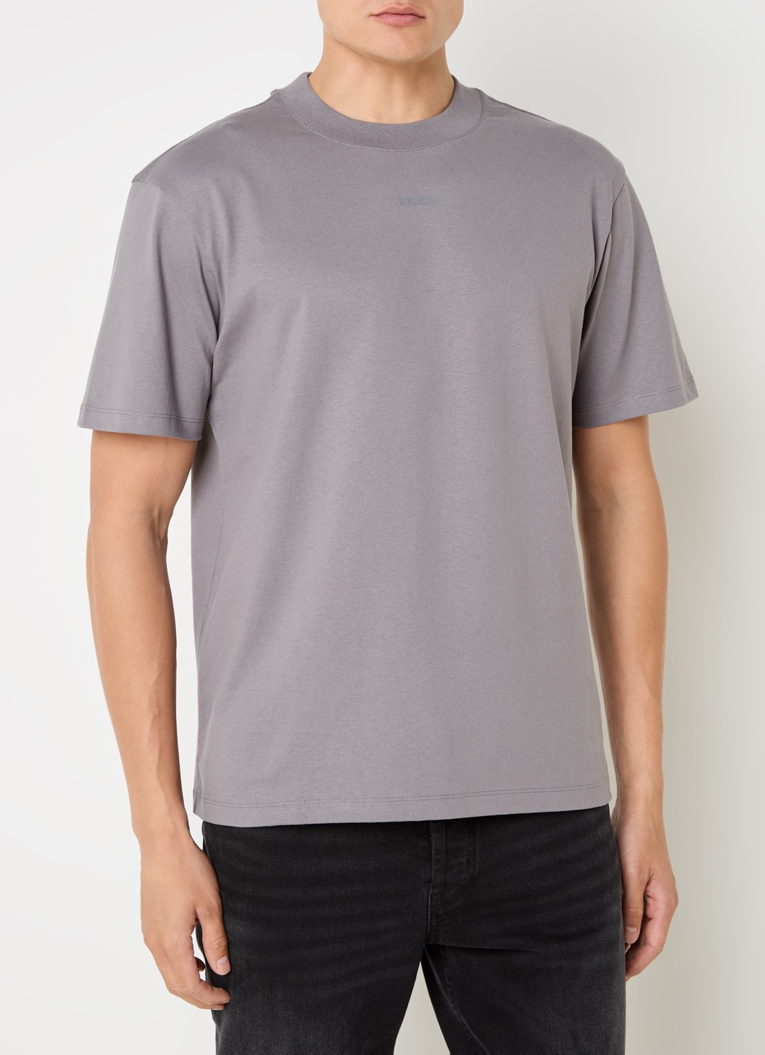 HUGO Relaxed-fit T-shirt van katoen met logoprint - detail grijs