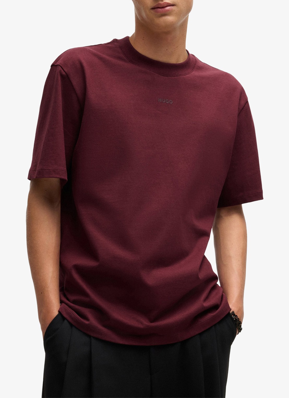 HUGO Relaxed-fit T-shirt van katoen met logoprint - detail dark pink-654 / roze