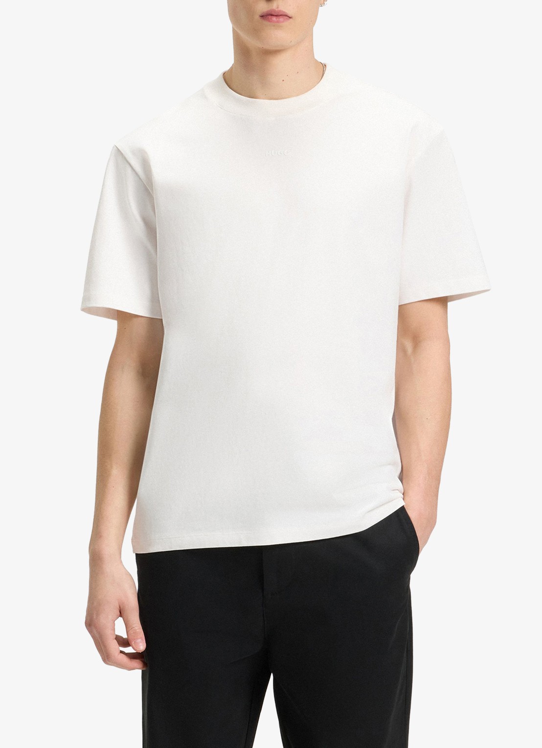 HUGO Relaxed-fit T-shirt van katoen met logoprint - detail 3 natural-102 / wit