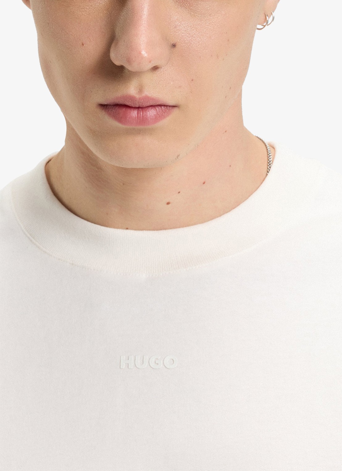 HUGO Relaxed-fit T-shirt van katoen met logoprint - detail 4 natural-102 / wit