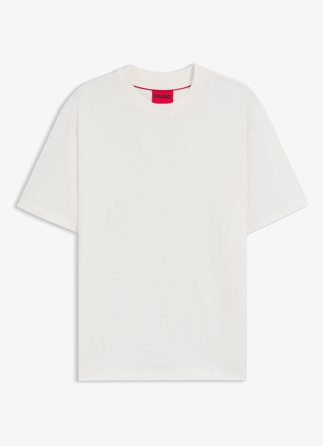 HUGO Relaxed-fit T-shirt van katoen met logoprint - voorkant natural-102 / wit