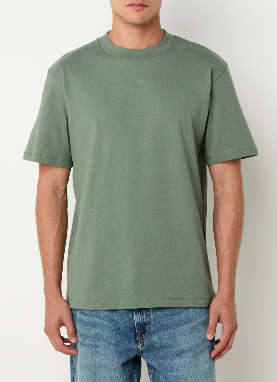 HUGO Relaxed-fit T-shirt van katoen met logoprint - detail 2 open green-343 / groen