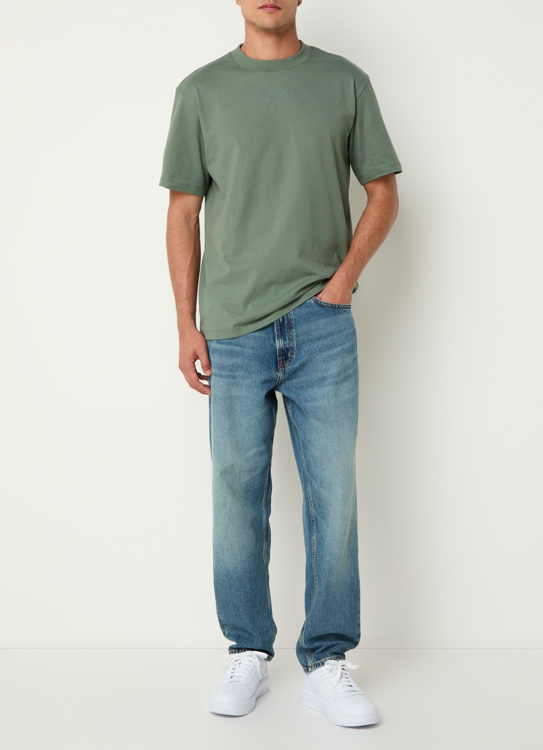HUGO Relaxed-fit T-shirt van katoen met logoprint - voorkant 4 open green-343 / groen