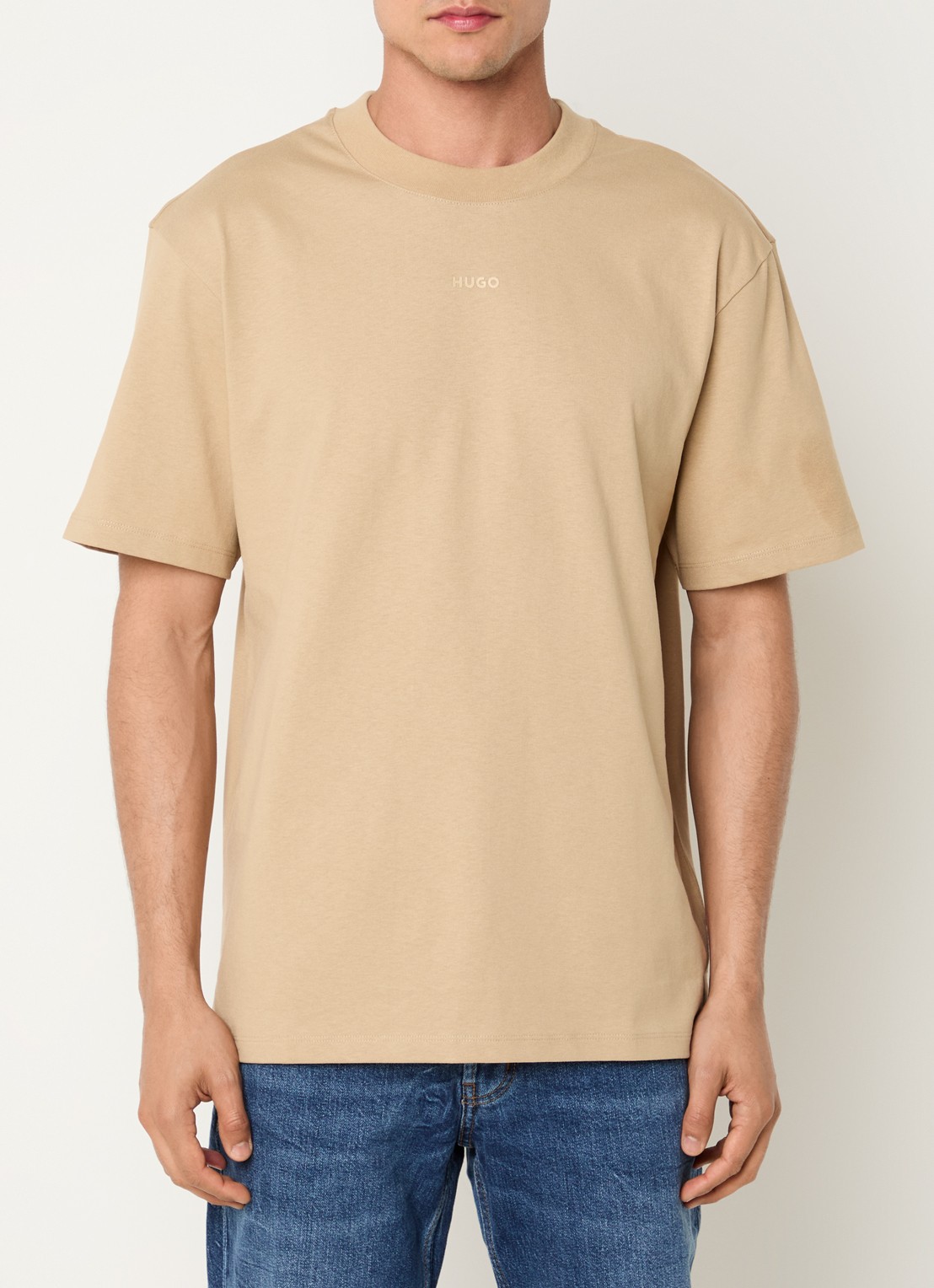 HUGO Relaxed-fit T-shirt van katoen met logoprint - detail 2 creme