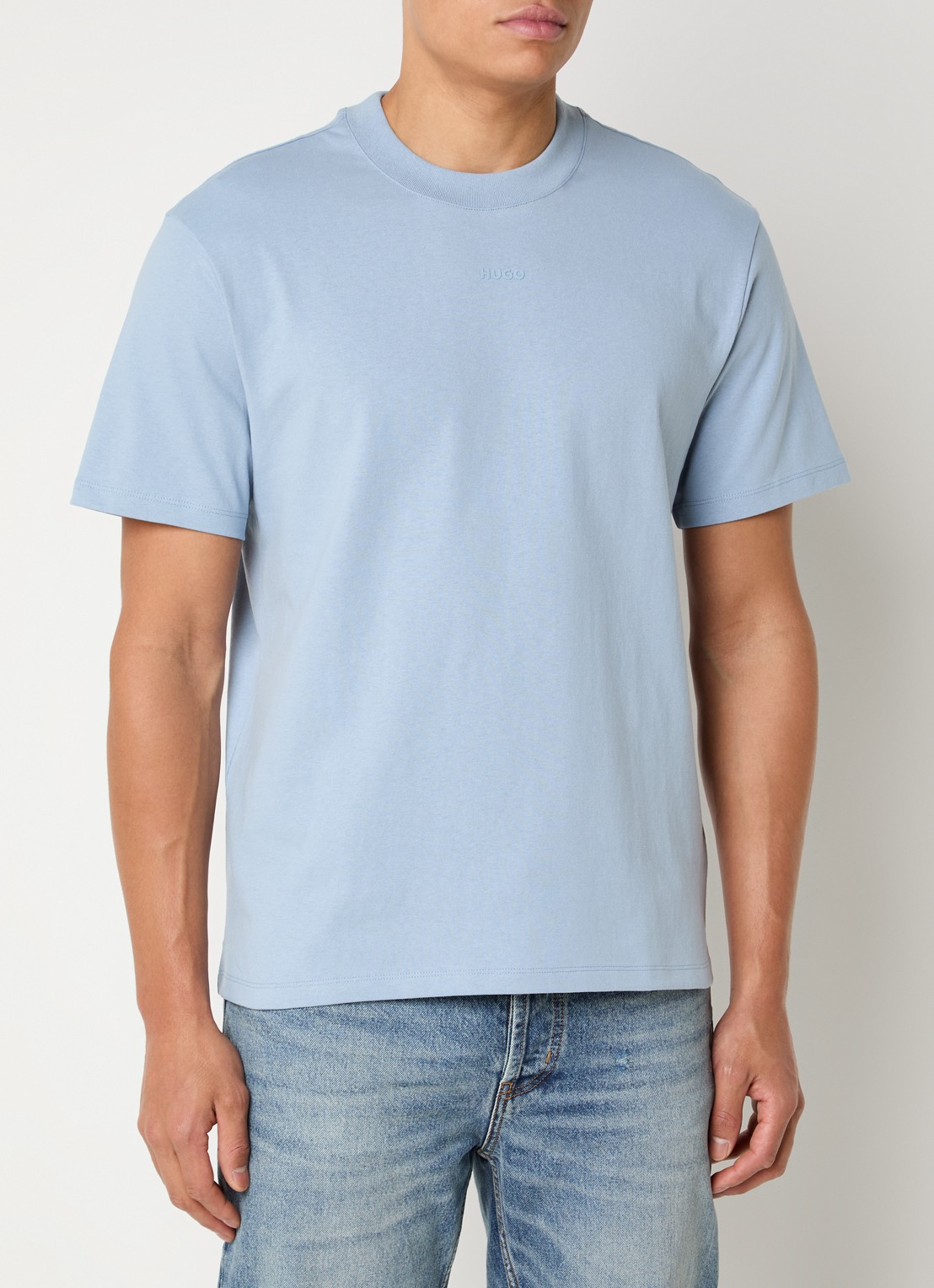 HUGO Relaxed-fit T-shirt van katoen met logoprint - detail open blue-483 / blauw