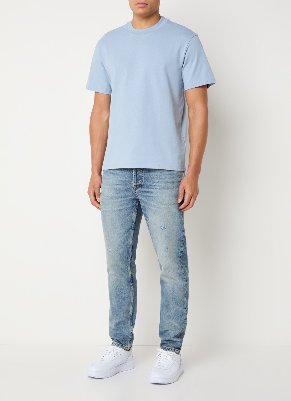 HUGO Relaxed-fit T-shirt van katoen met logoprint - voorkant 4 open blue-483 / blauw