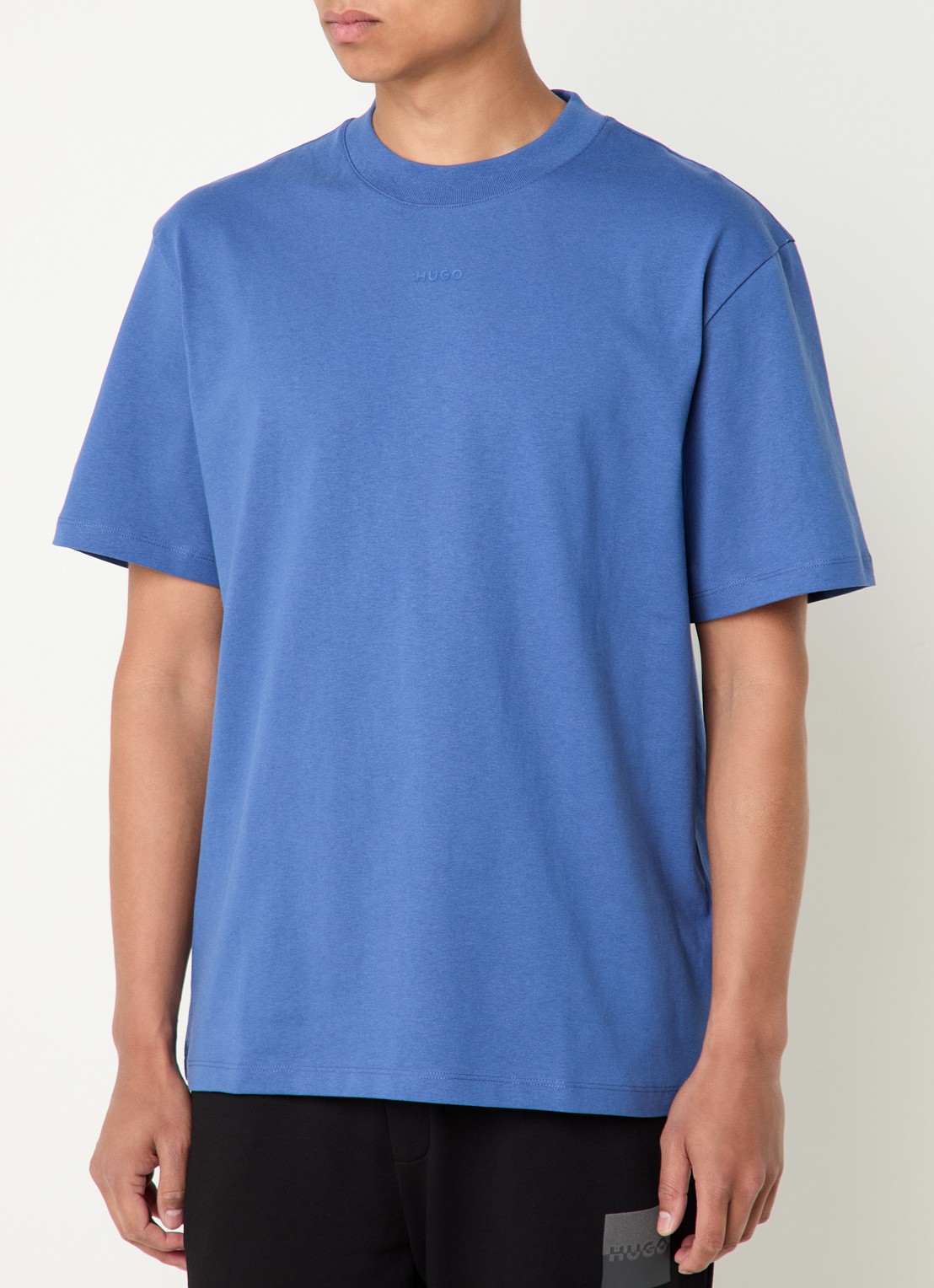 HUGO Relaxed-fit T-shirt van katoen met logoprint - detail 3 staalblauw