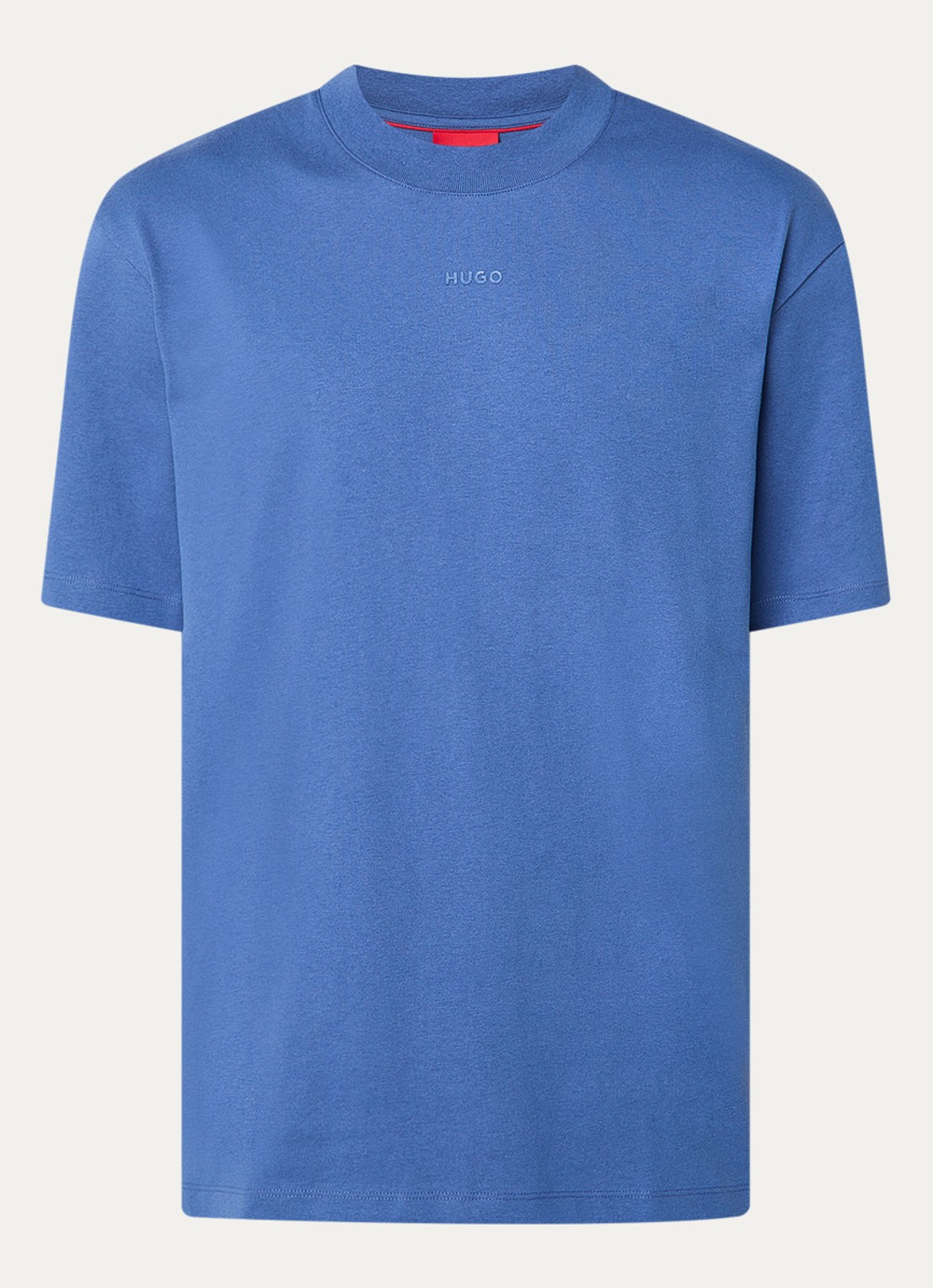 HUGO Relaxed-fit T-shirt van katoen met logoprint - voorkant staalblauw