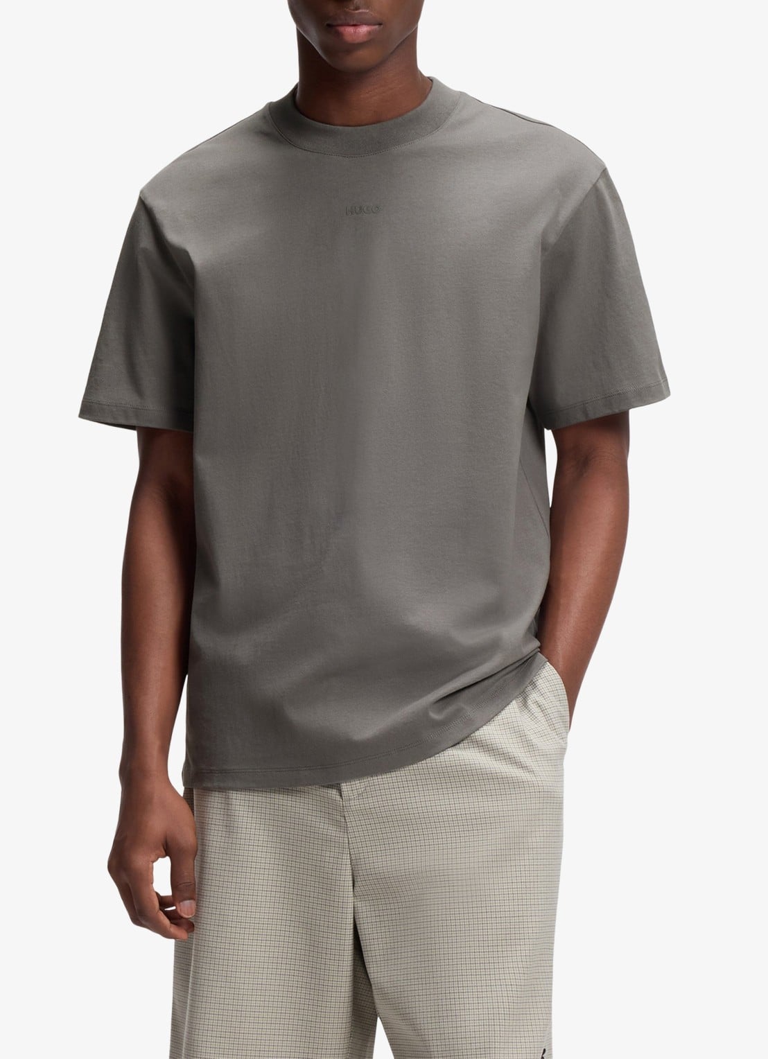 HUGO Relaxed-fit T-shirt van katoen met logoprint - detail 4 dark grey-025 / grijs