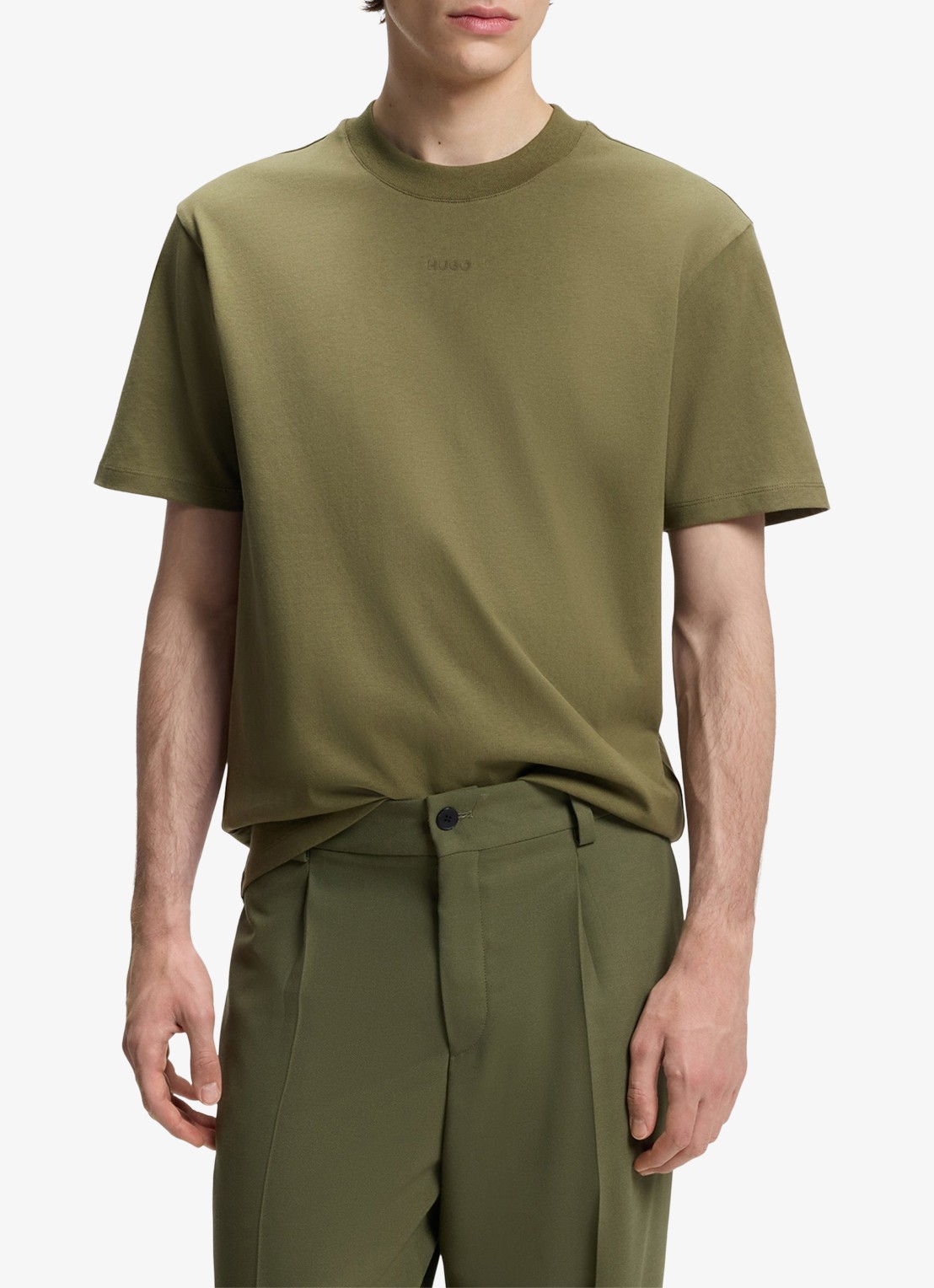 HUGO Relaxed-fit T-shirt van katoen met logoprint - detail 4 open green-388 / groen