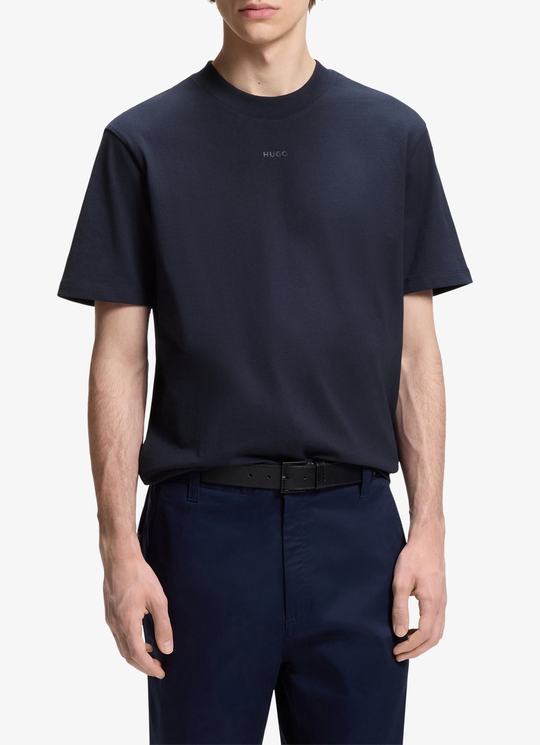 HUGO Relaxed-fit T-shirt van katoen met logoprint - detail dark blue-406 / blauw
