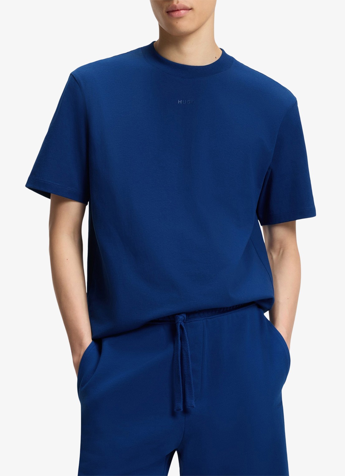 HUGO Relaxed-fit T-shirt van katoen met logoprint - detail 4 open blue-498 / blauw