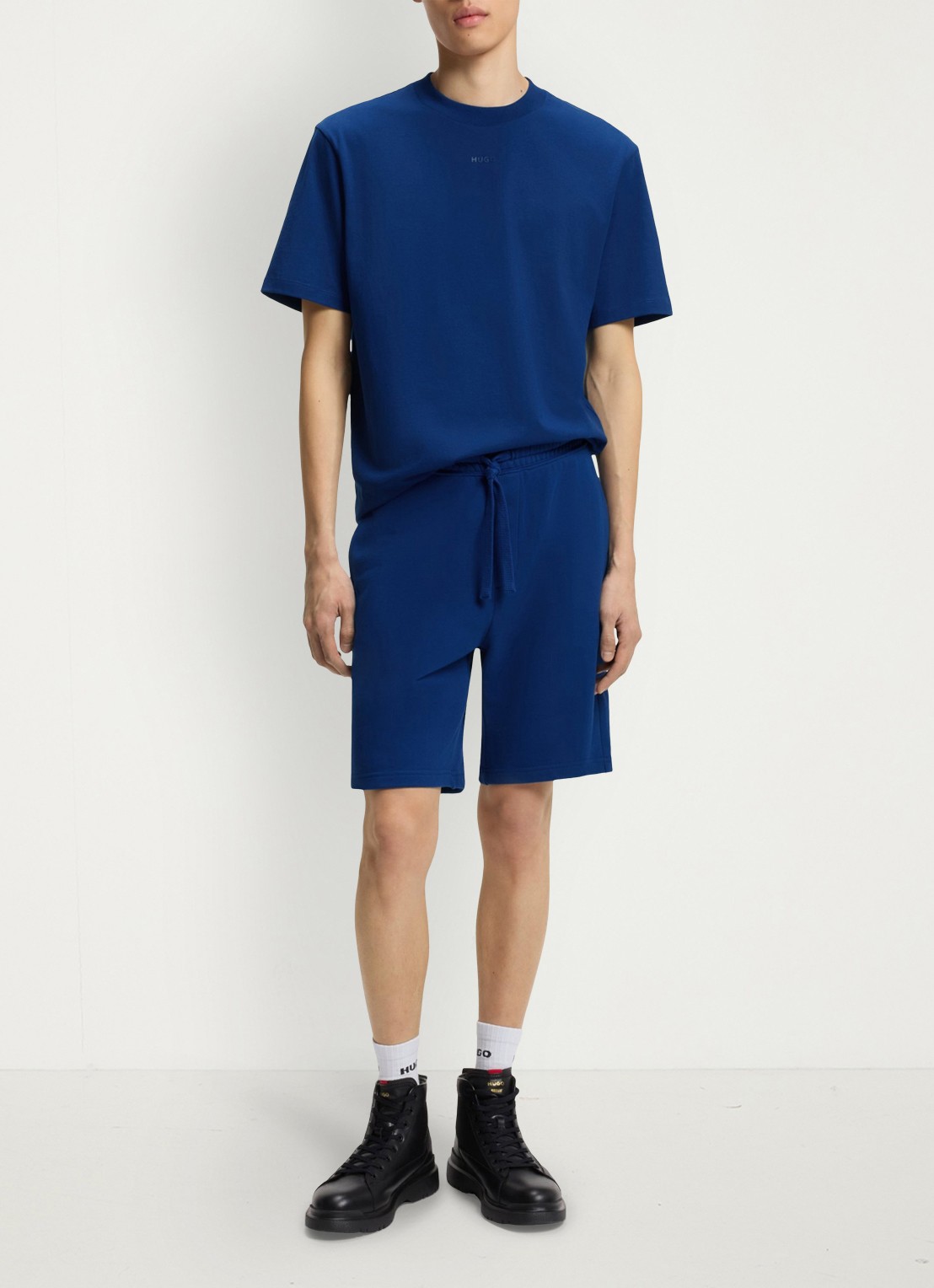 HUGO Relaxed-fit T-shirt van katoen met logoprint - voorkant 3 open blue-498 / blauw