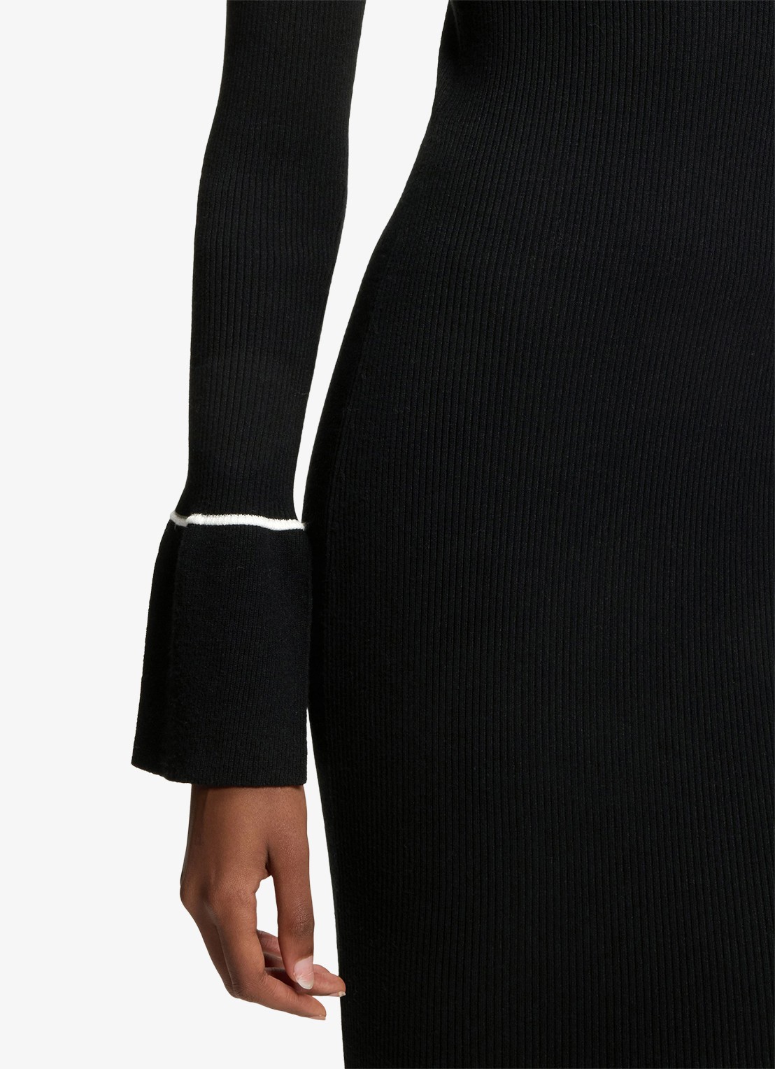 HUGO Ribgebreide midi jurk met kraag - detail 5 zwart