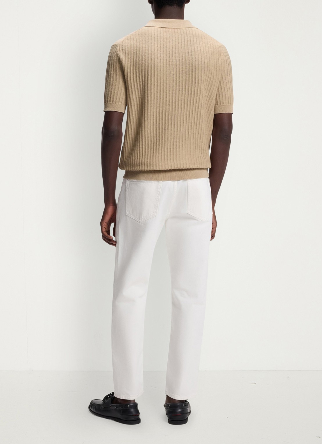 HUGO Ribgebreide polo in katoenblend - achterkant 5 beige