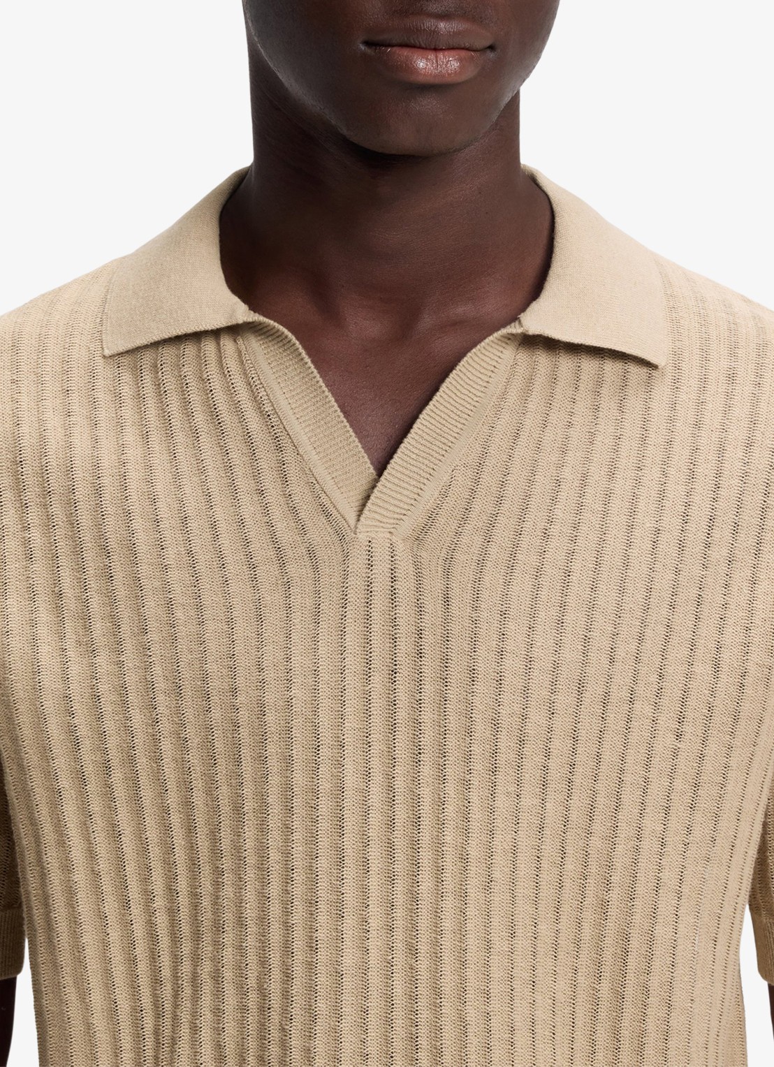 HUGO Ribgebreide polo in katoenblend - detail 4 beige