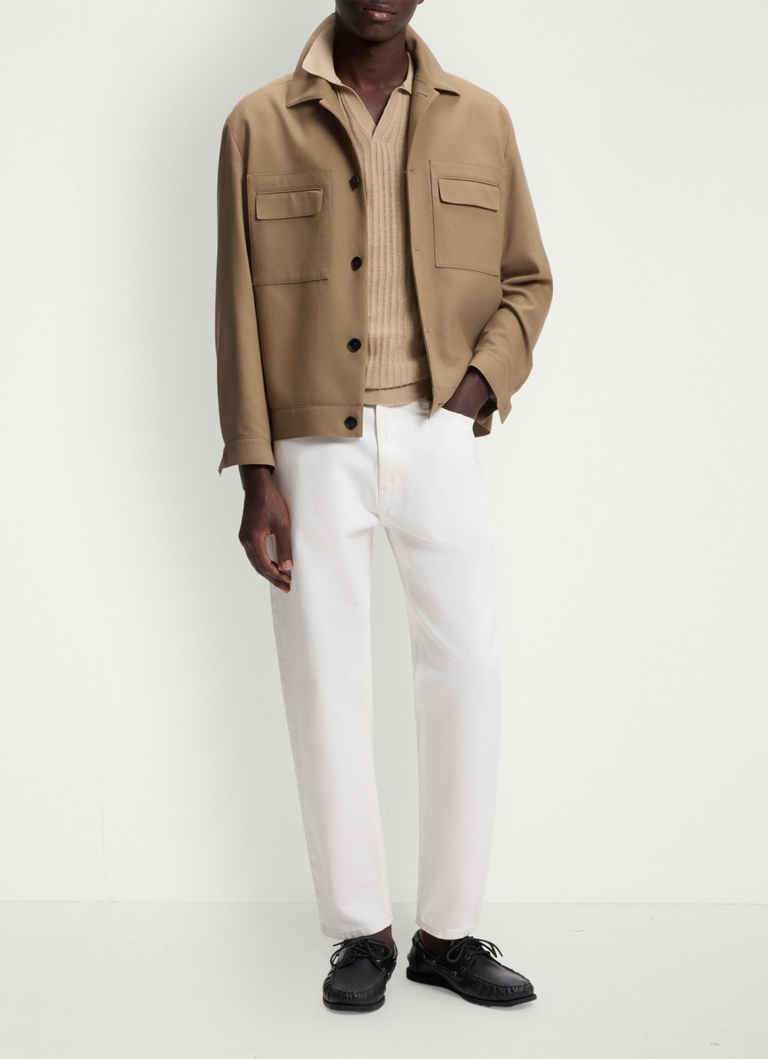 HUGO Ribgebreide polo in katoenblend - voorkant 2 beige