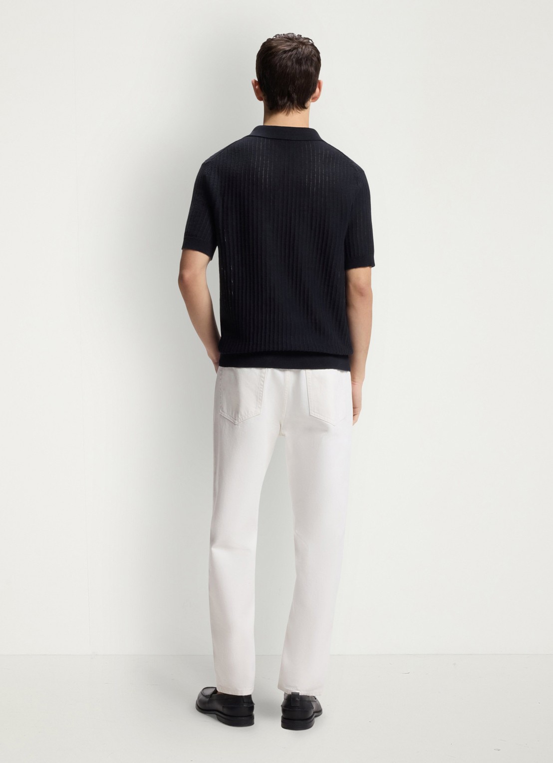 HUGO Ribgebreide polo in katoenblend - achterkant 5 donkerblauw