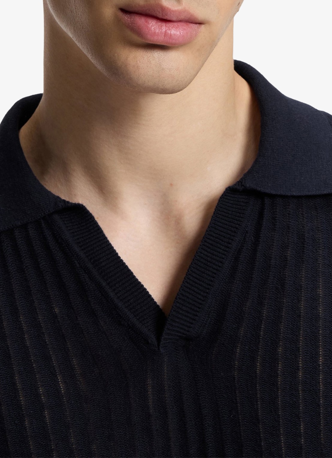 HUGO Ribgebreide polo in katoenblend - detail 2 donkerblauw