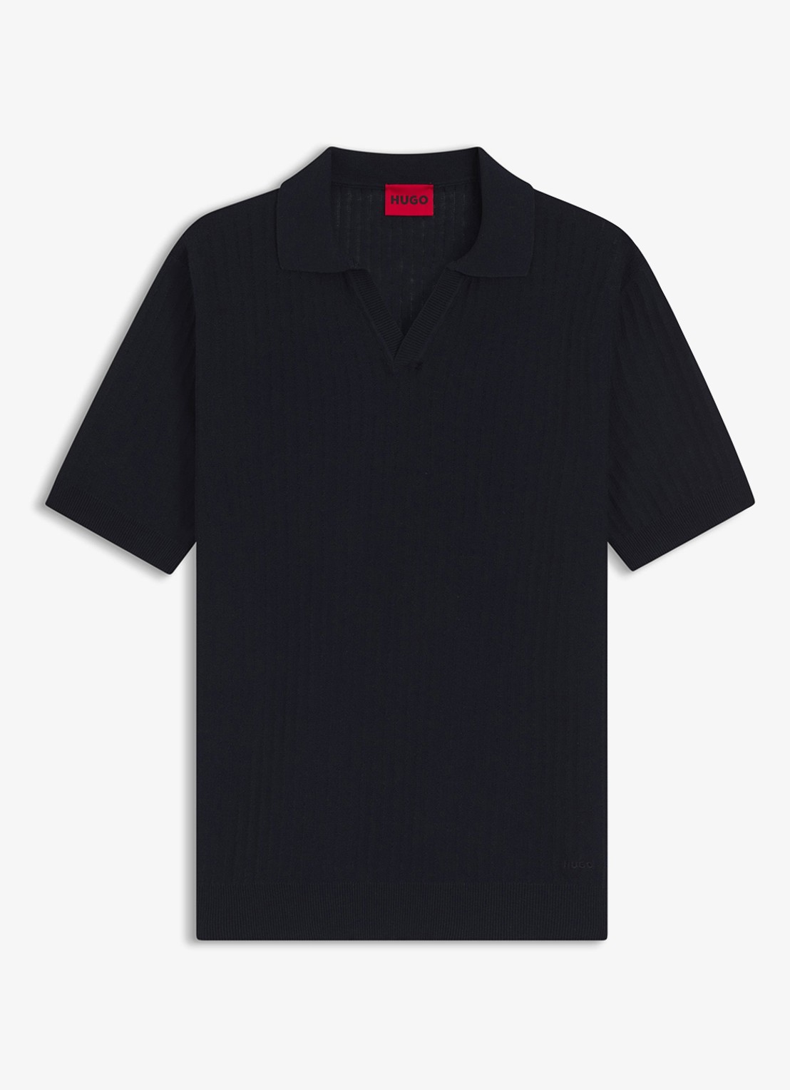 HUGO Ribgebreide polo in katoenblend - voorkant 3 donkerblauw