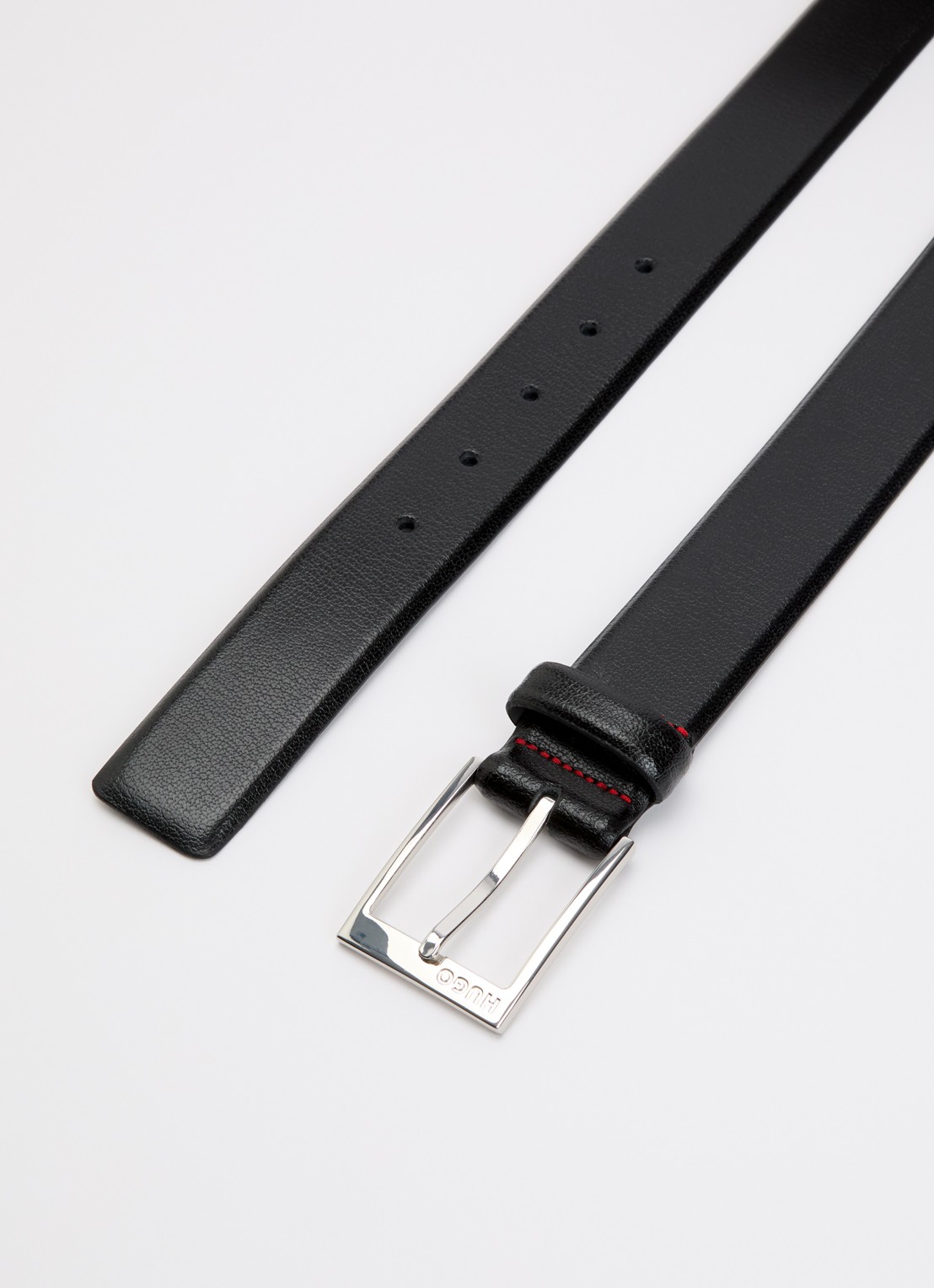 HUGO Riem van leer met logo - detail 2 zwart