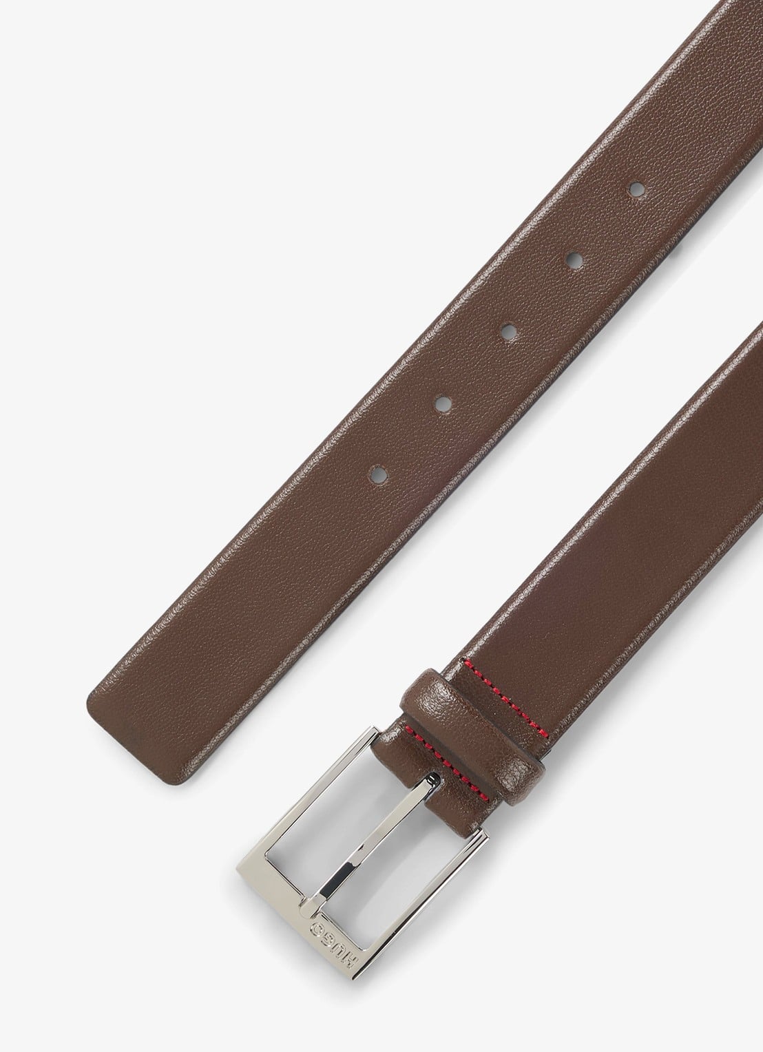 HUGO Riem van leer met logo - detail bruin