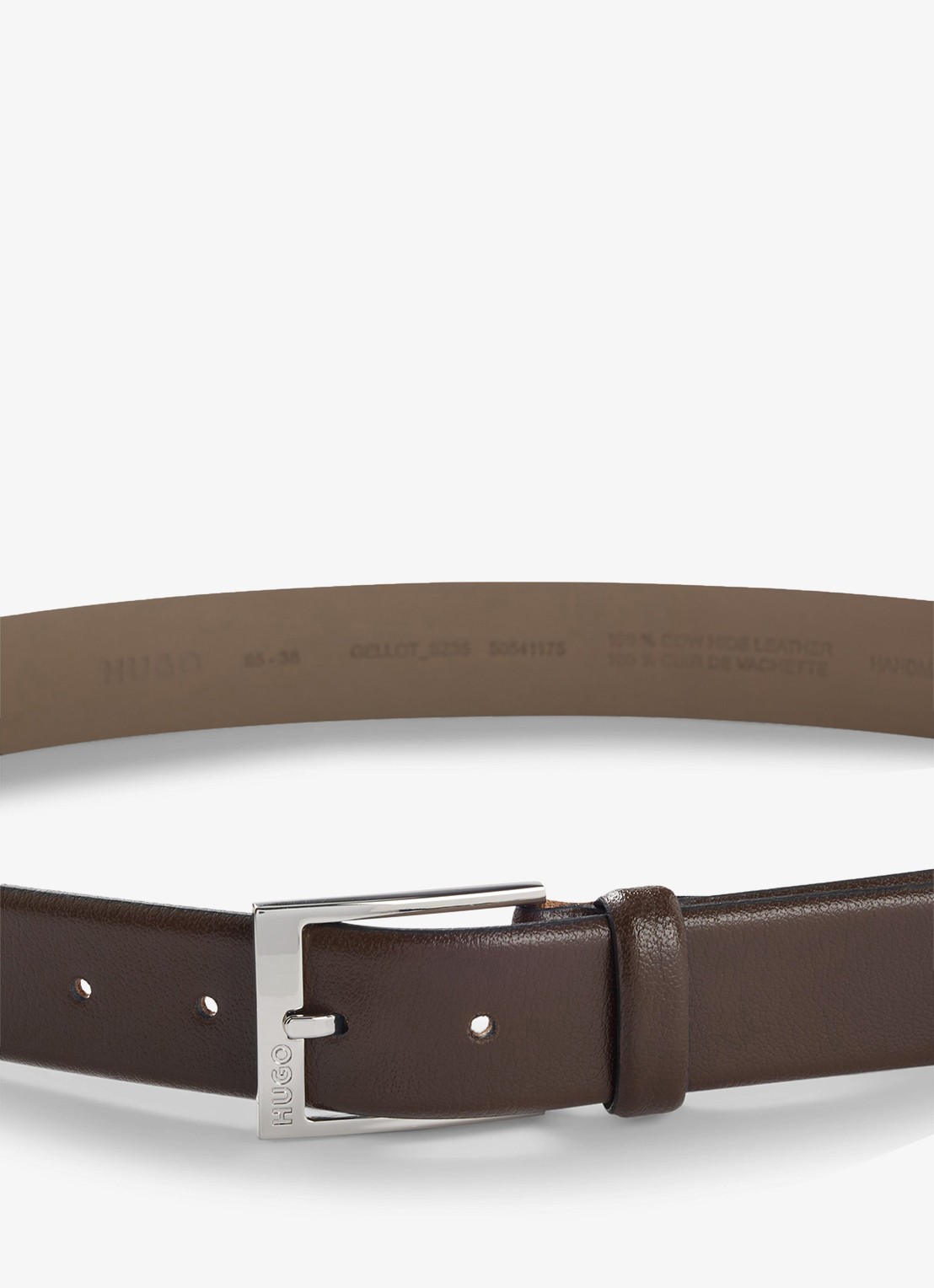 HUGO Riem van leer met logo - detail 2 bruin