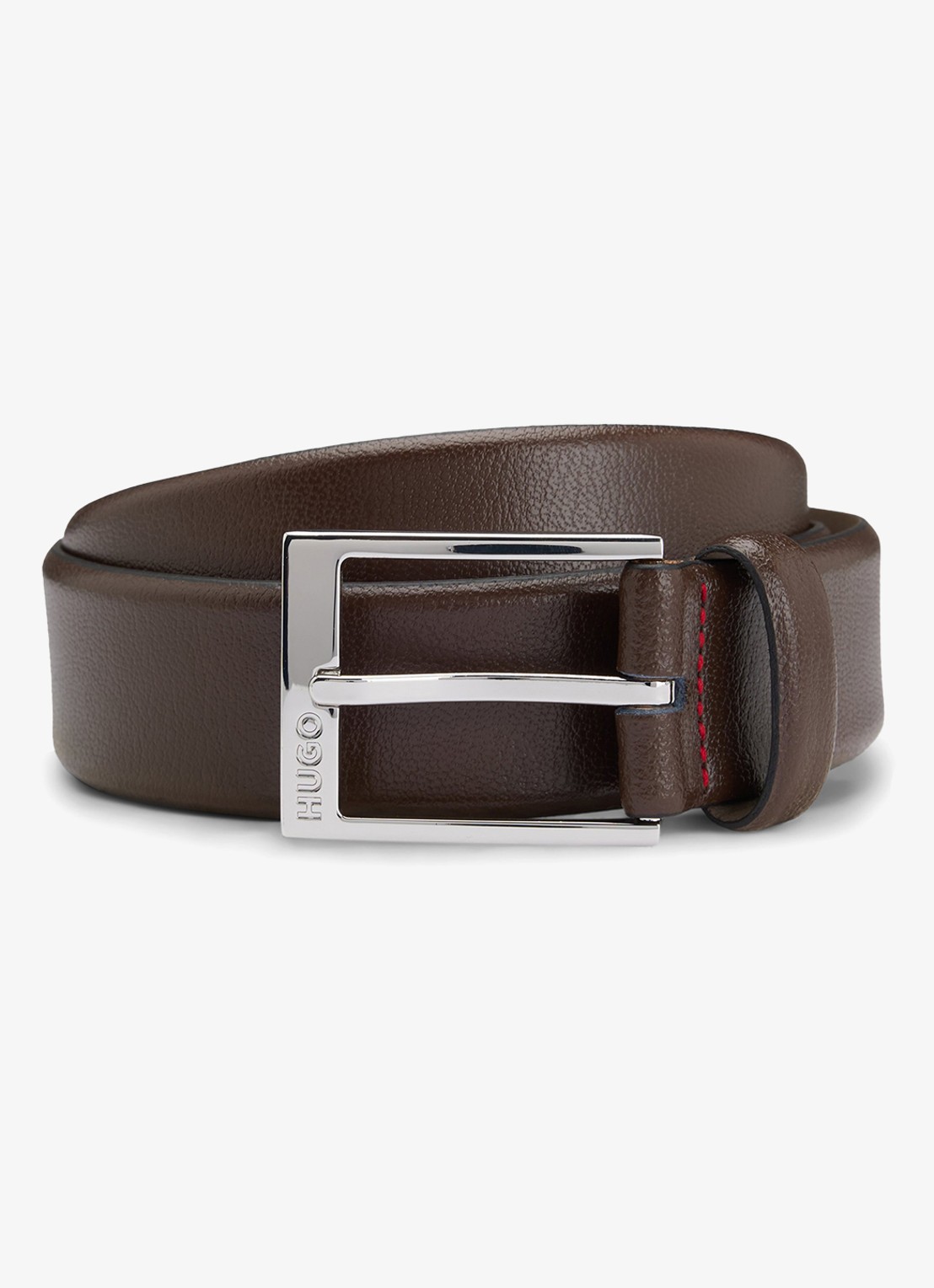 HUGO Riem van leer met logo - voorkant 3 bruin
