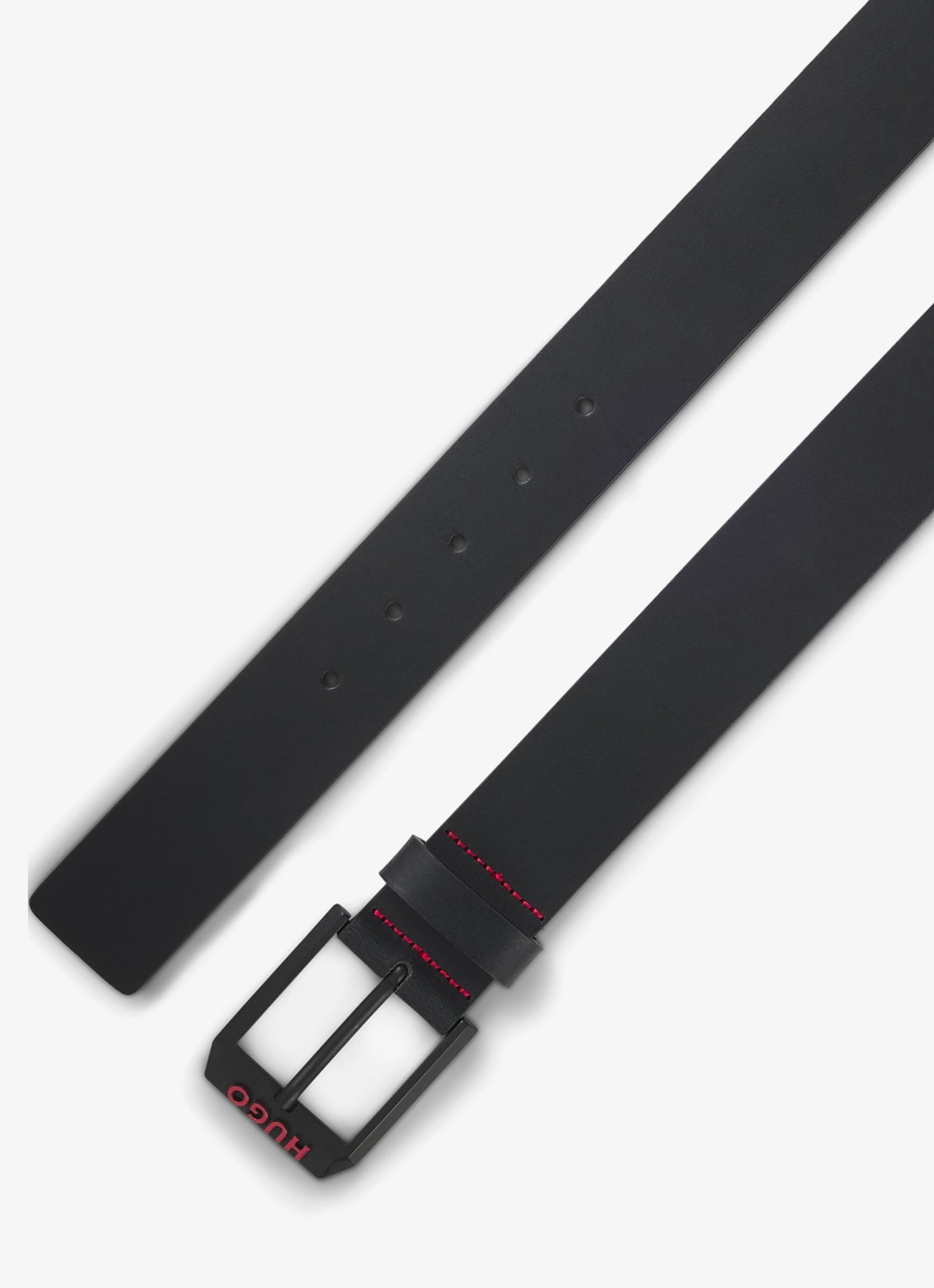 HUGO Riem van leer met logo - detail black-001 / zwart