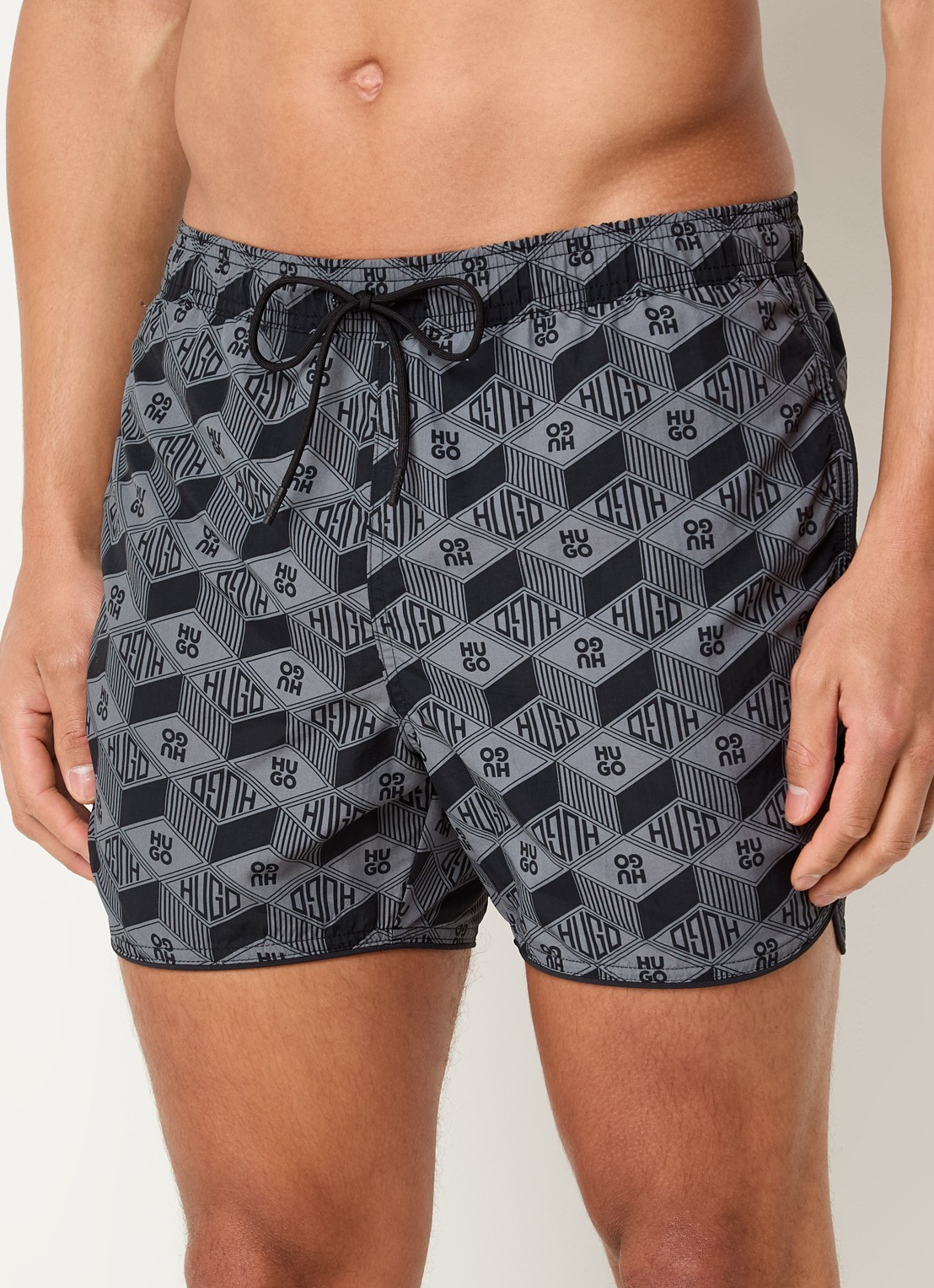 HUGO Rik zwemshorts met logoprint - detail donkergrijs