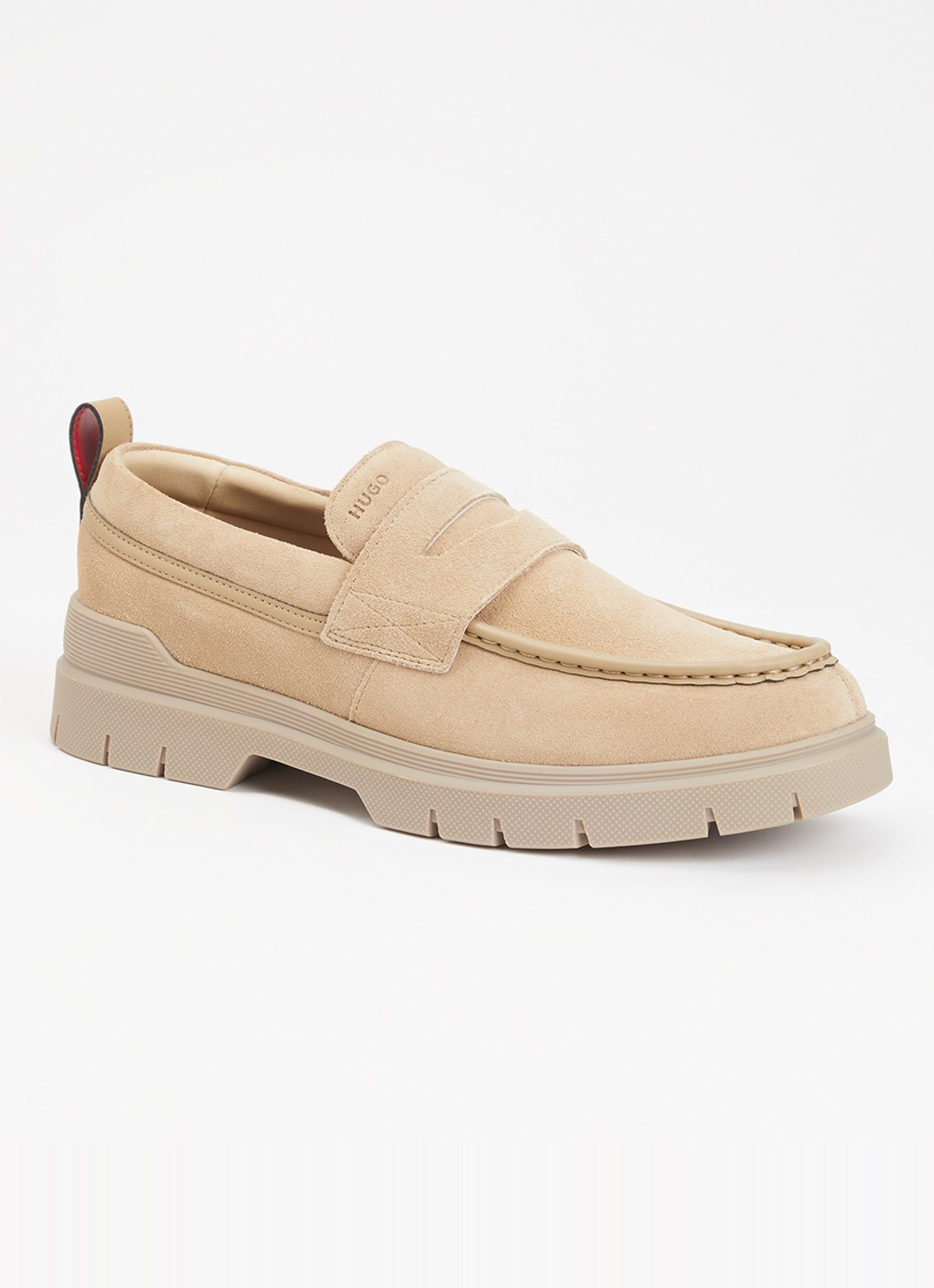 HUGO Ryan loafer van suède - voorkant beige