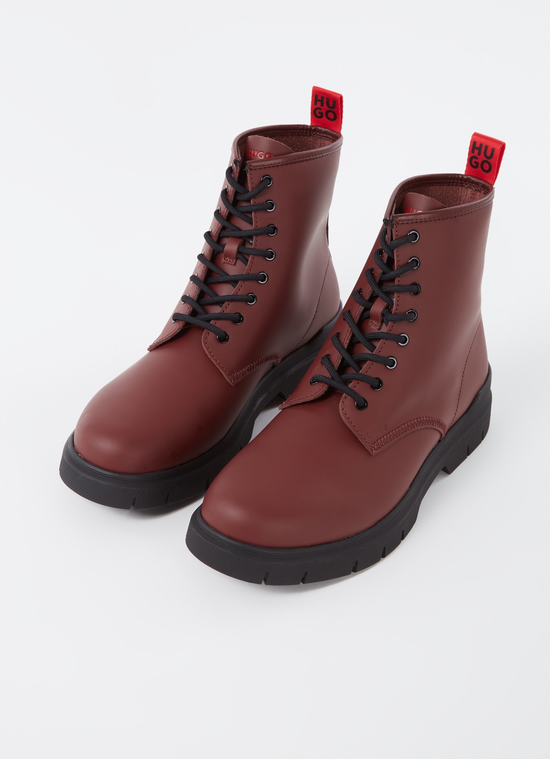 HUGO Ryan veterboot van leer  - detail 2 donkerrood