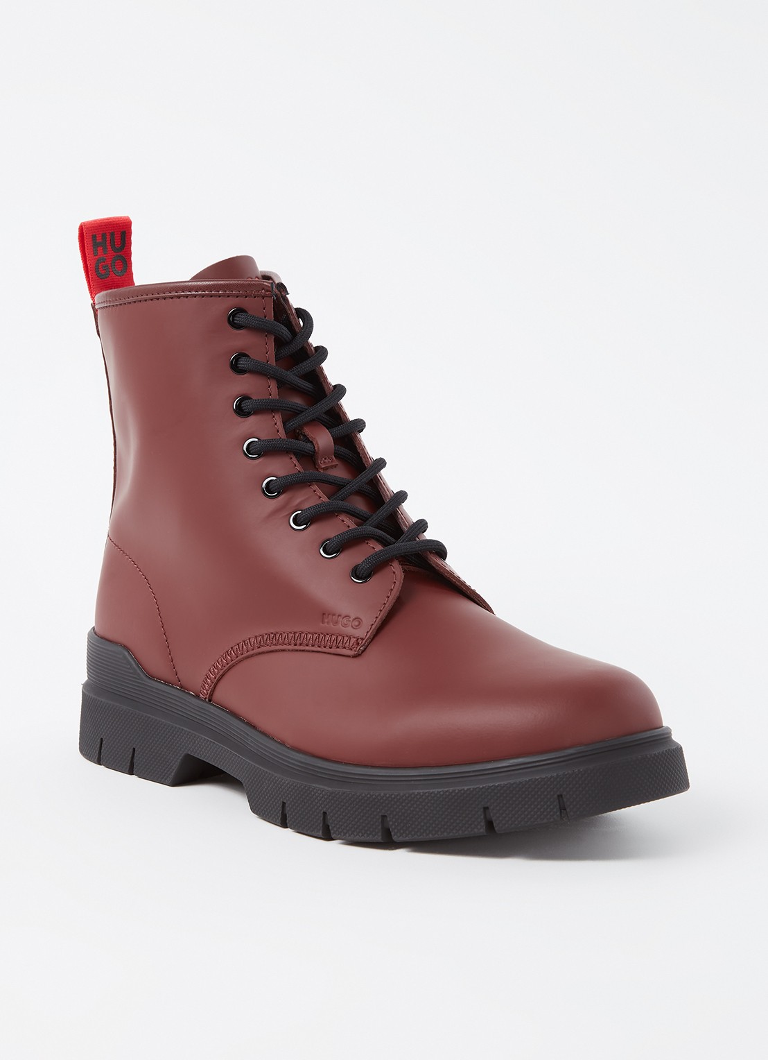 HUGO Ryan veterboot van leer  - voorkant donkerrood
