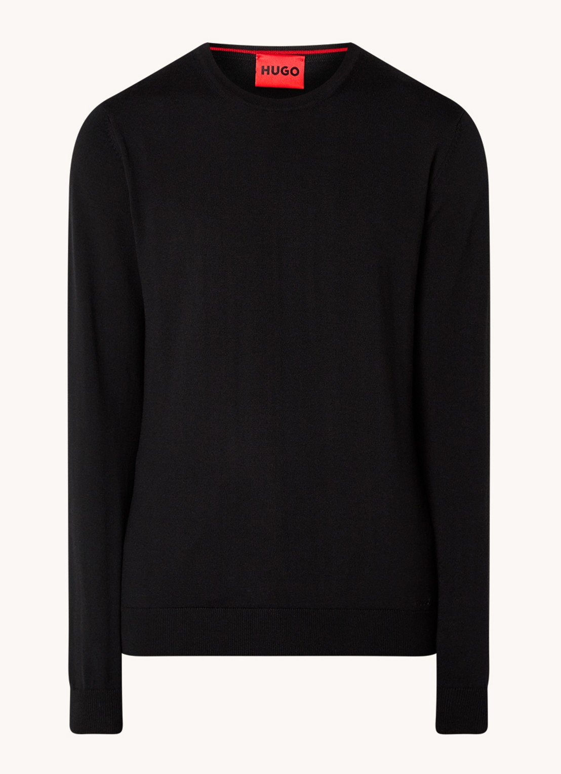 HUGO San Cedric fijngebreide pullover van wol  - voorkant 3 zwart