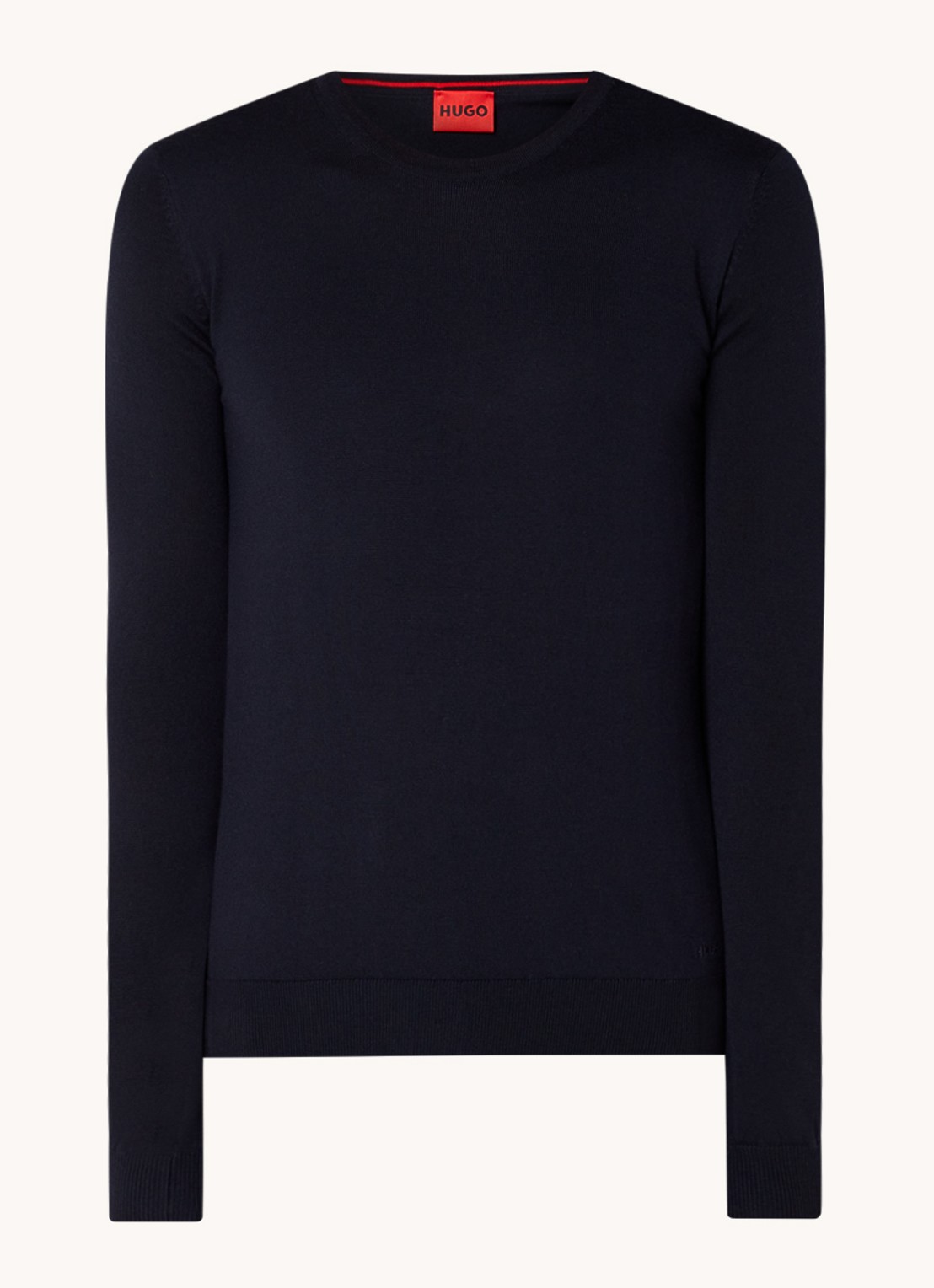 HUGO San Cedric fijngebreide pullover van wol  - voorkant 3 blauw