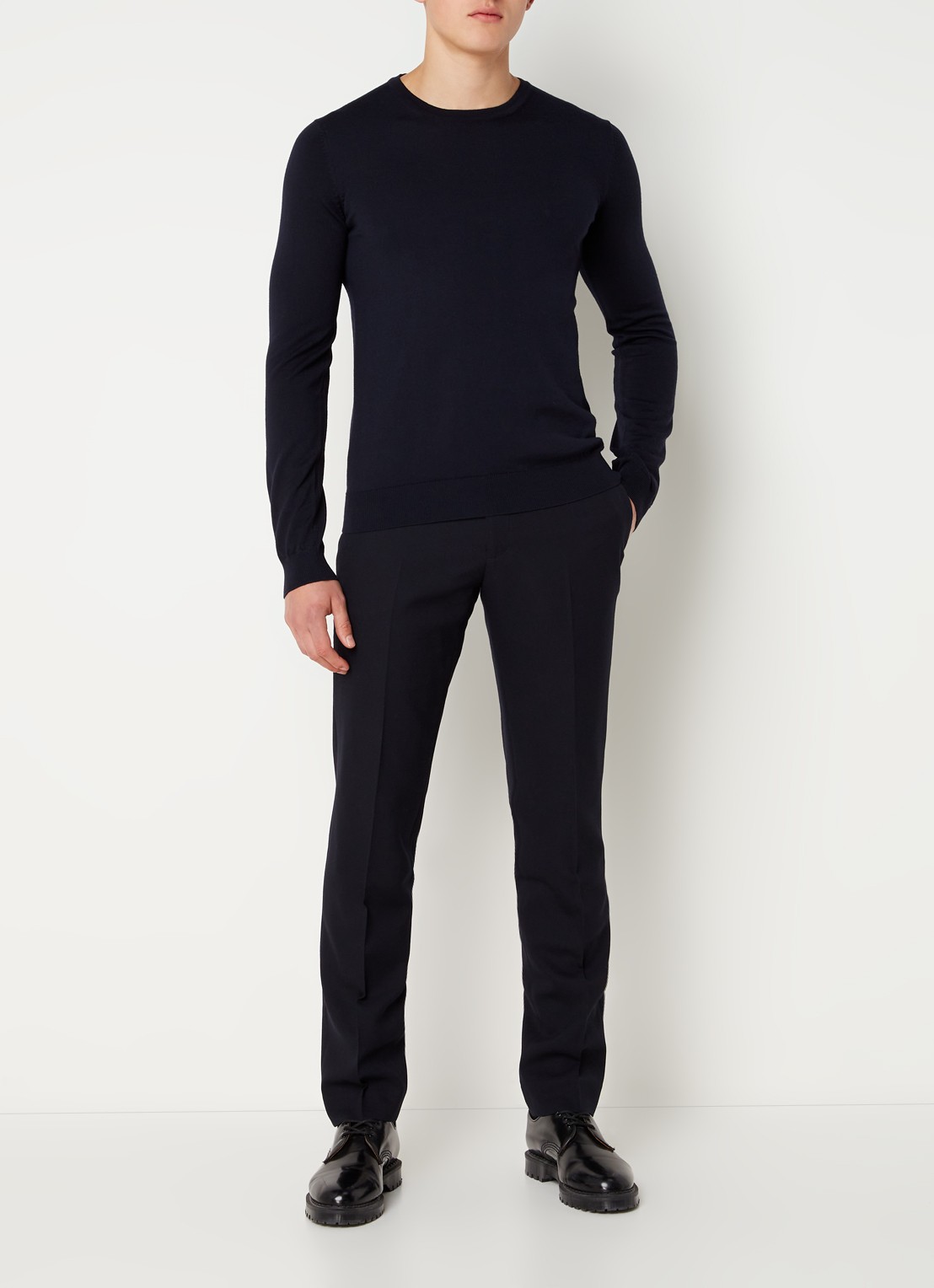 HUGO San Cedric fijngebreide pullover van wol  - voorkant 4 blauw