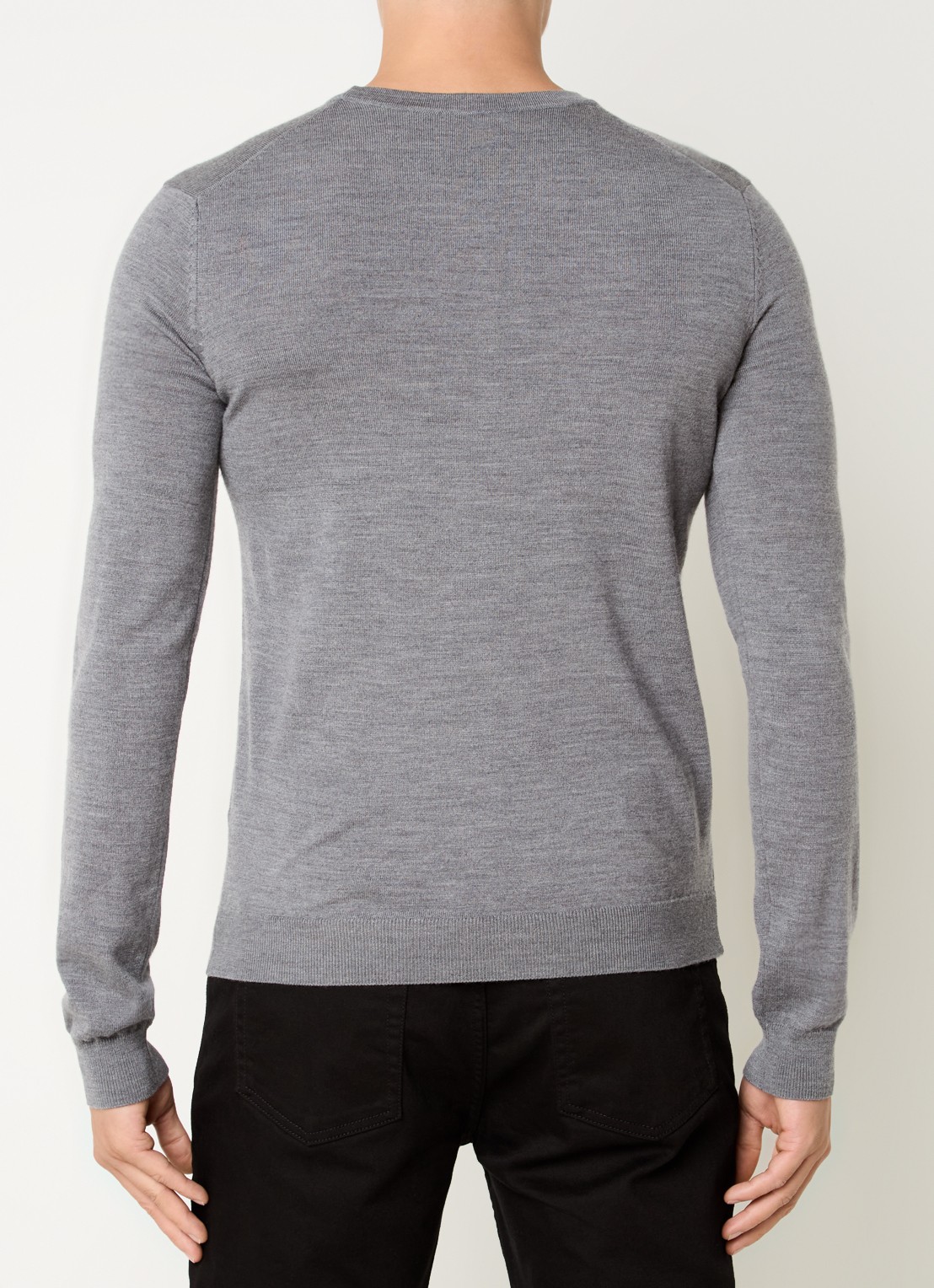 HUGO San Cedric fijngebreide pullover van wol  - achterkant 2 grijs