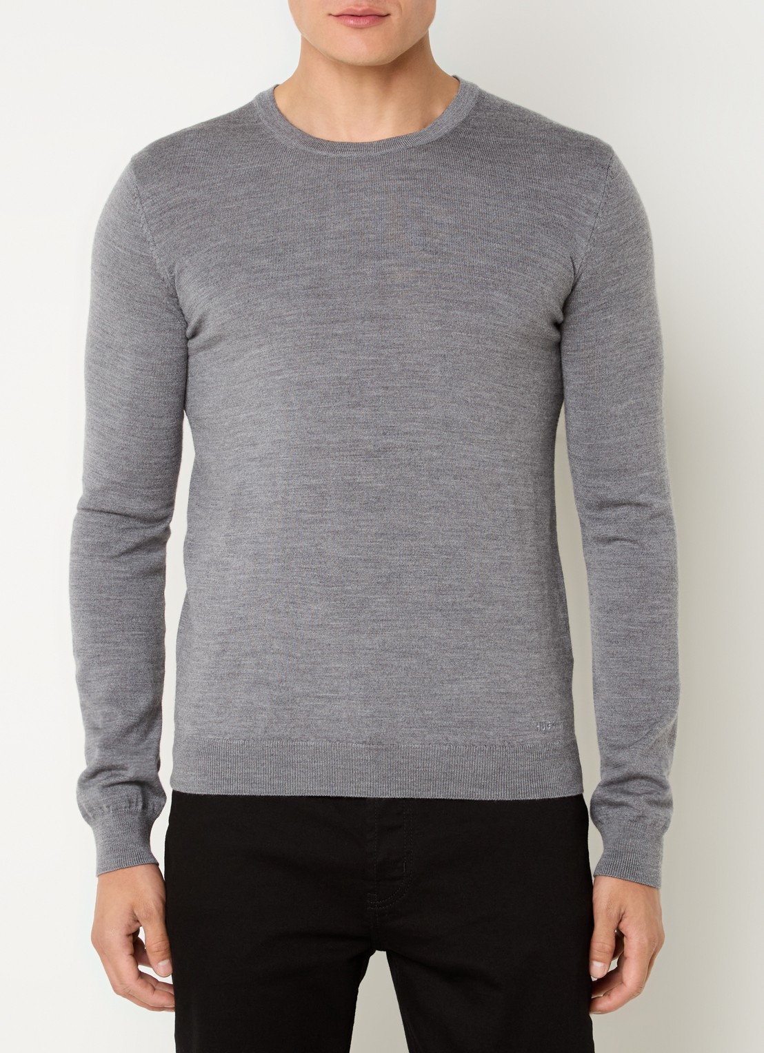 HUGO San Cedric fijngebreide pullover van wol  - detail grijs
