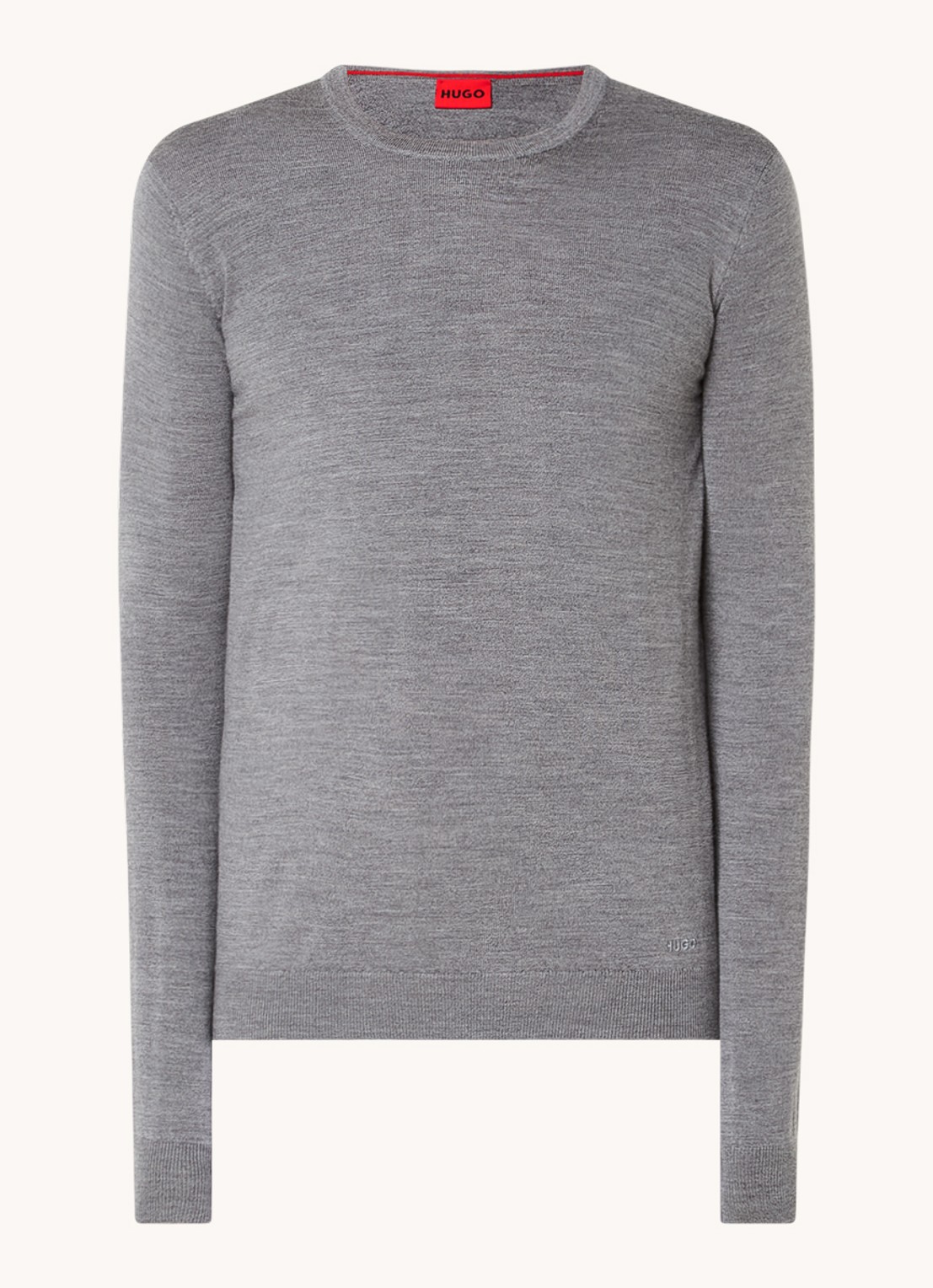 HUGO San Cedric fijngebreide pullover van wol  - voorkant 3 grijs